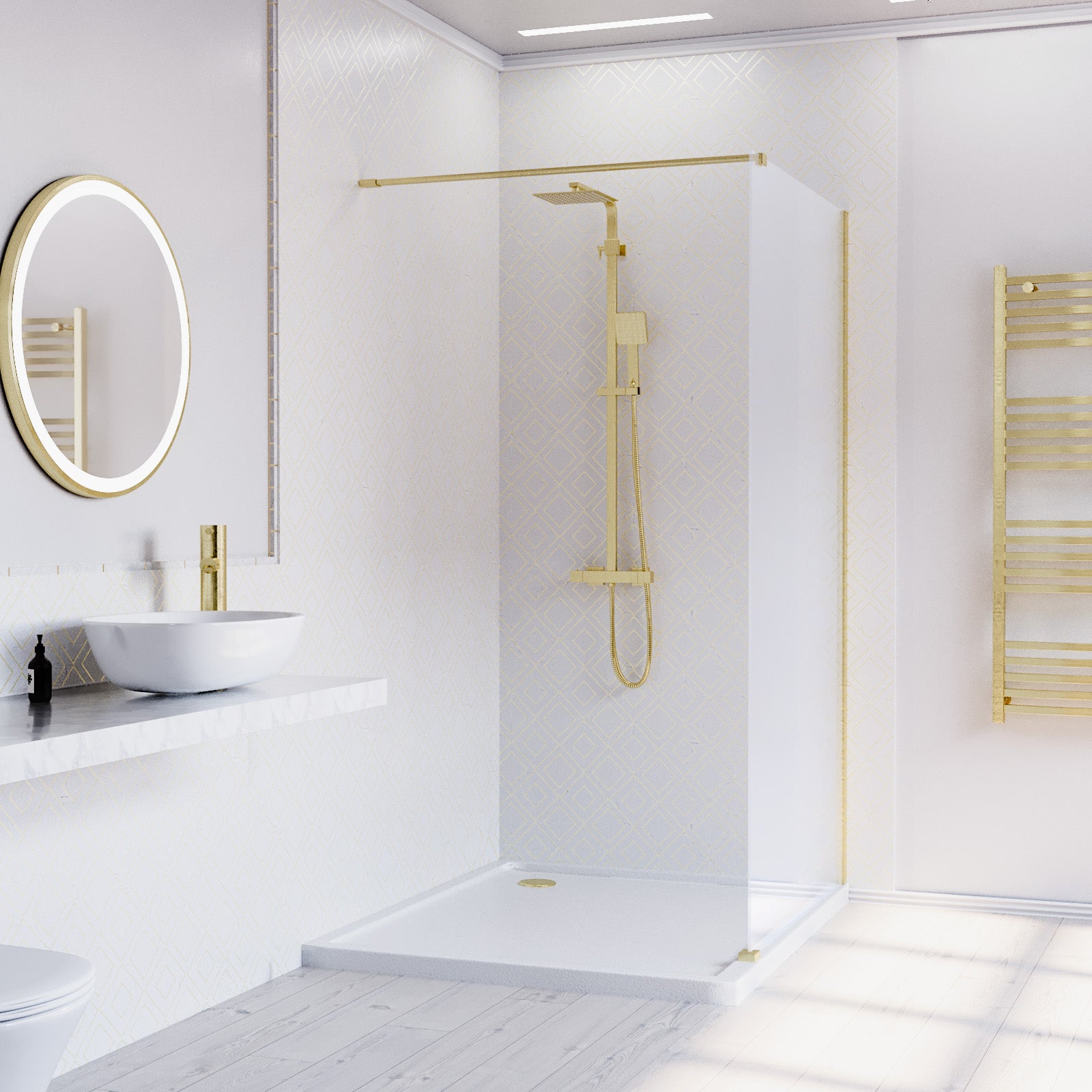Brushed Brass 1000mm Wet Room Screen & Support Bar