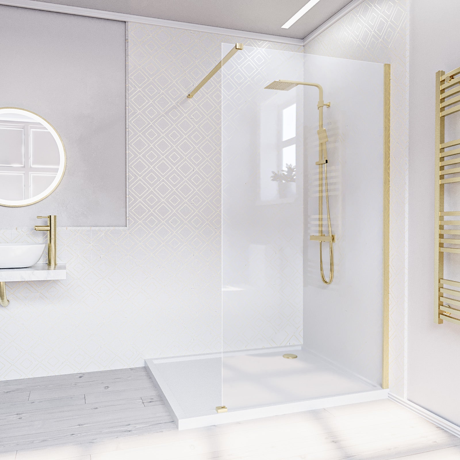 Brushed Brass 1000mm Wet Room Screen & Support Bar
