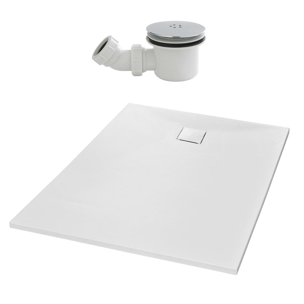 Matte White 1000 x 700mm Rectangular Polymarble Shower Tray With Waste