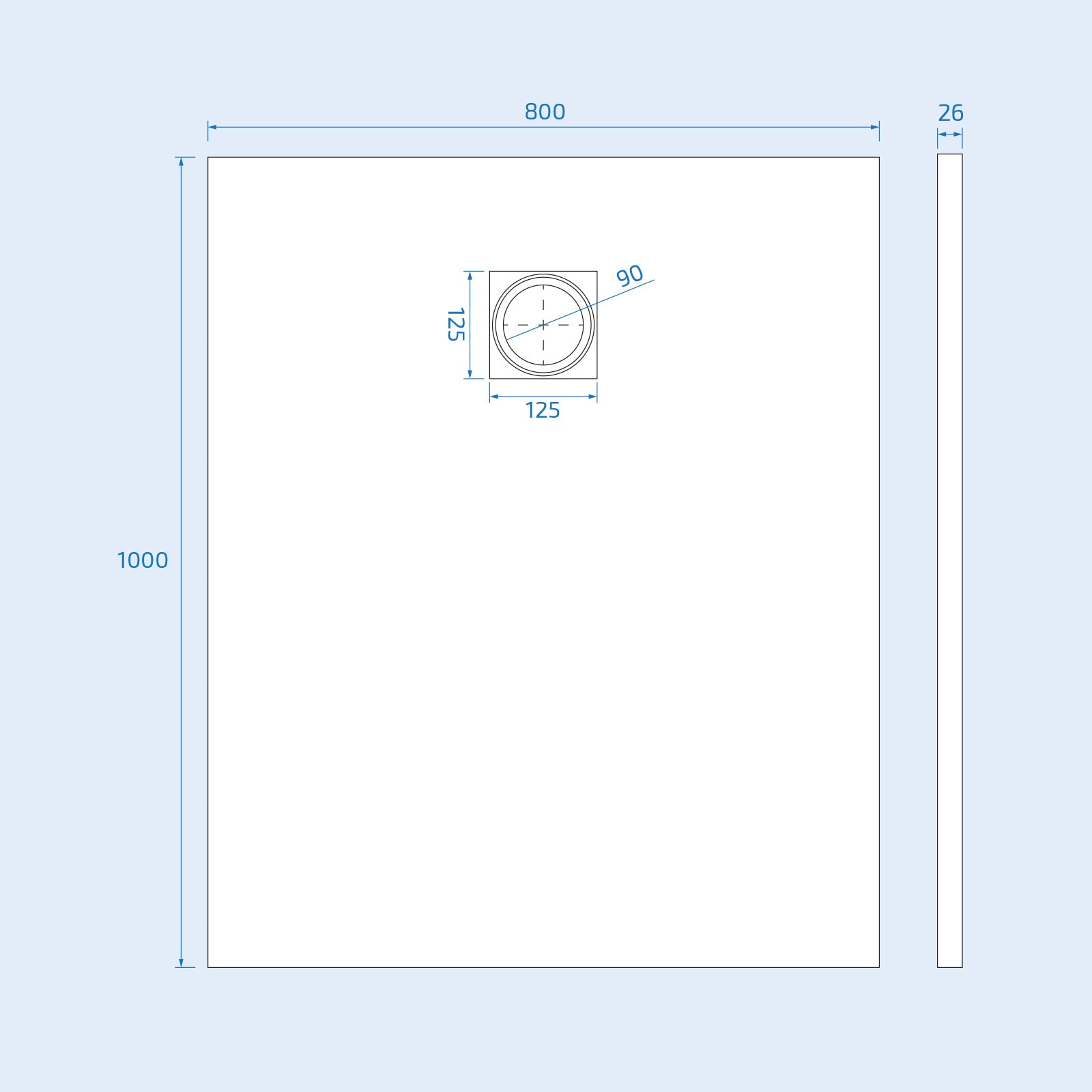 Matte White 1000 x 800mm Rectangular Polymarble Shower Tray