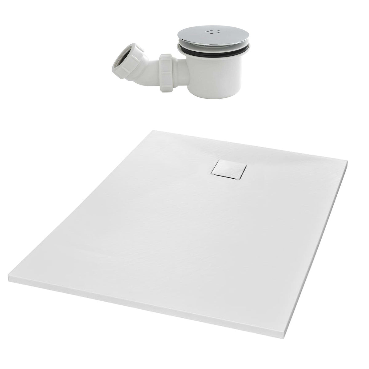 Matte White 1000 x 900mm Rectangular Polymarble Shower Tray With waste