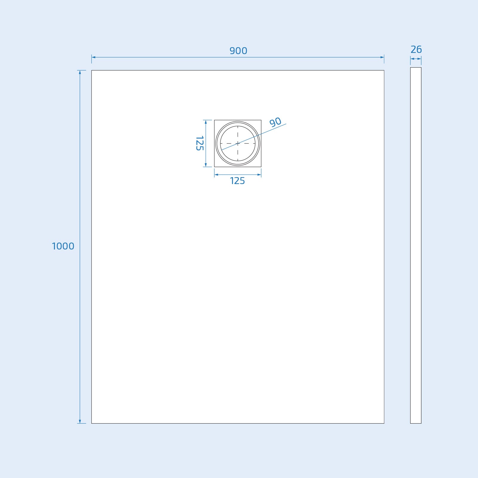 Matte White 1000 x 900mm Rectangular Polymarble Shower Tray