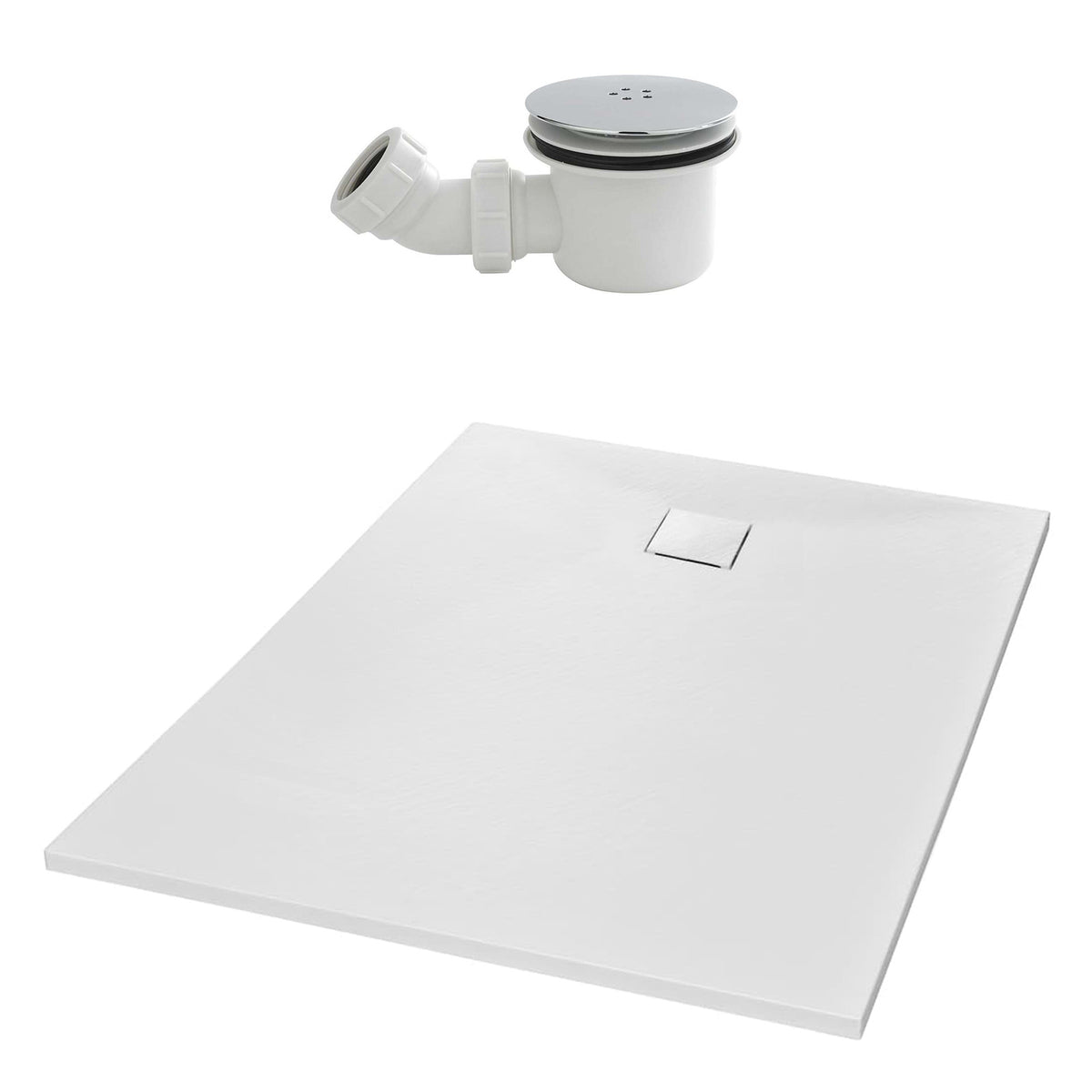 Matte White 1100 x 700mm Rectangular Polymarble Shower Tray With waste