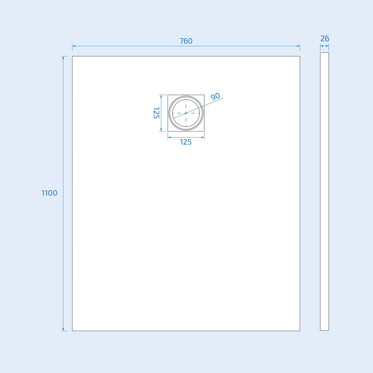 Matte White 1100 x 800mm Rectangular Polymarble Shower Tray