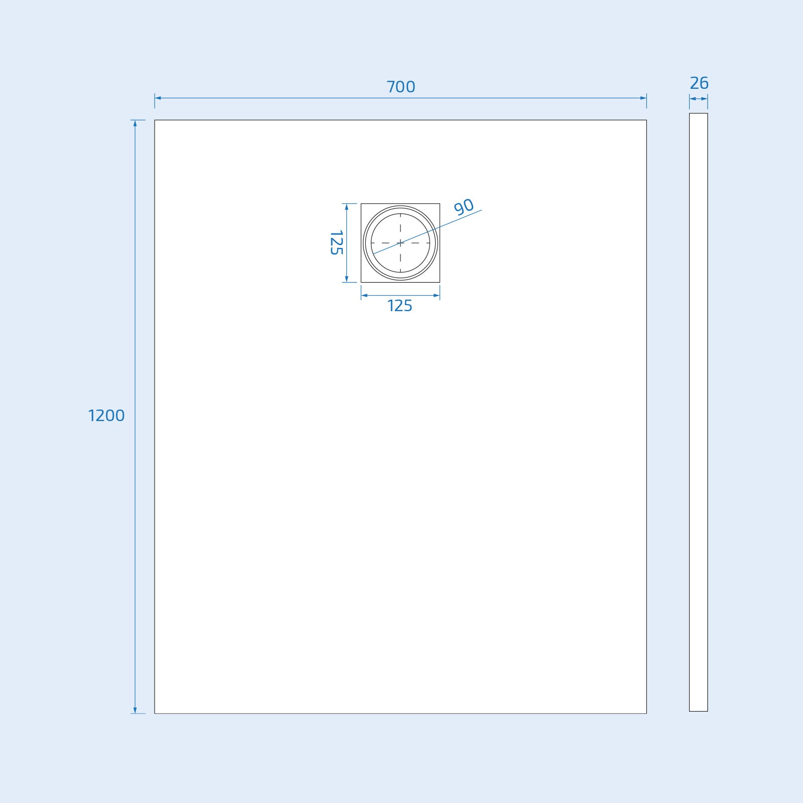 Matte White 1200 x 700mm Rectangular Polymarble Shower Tray