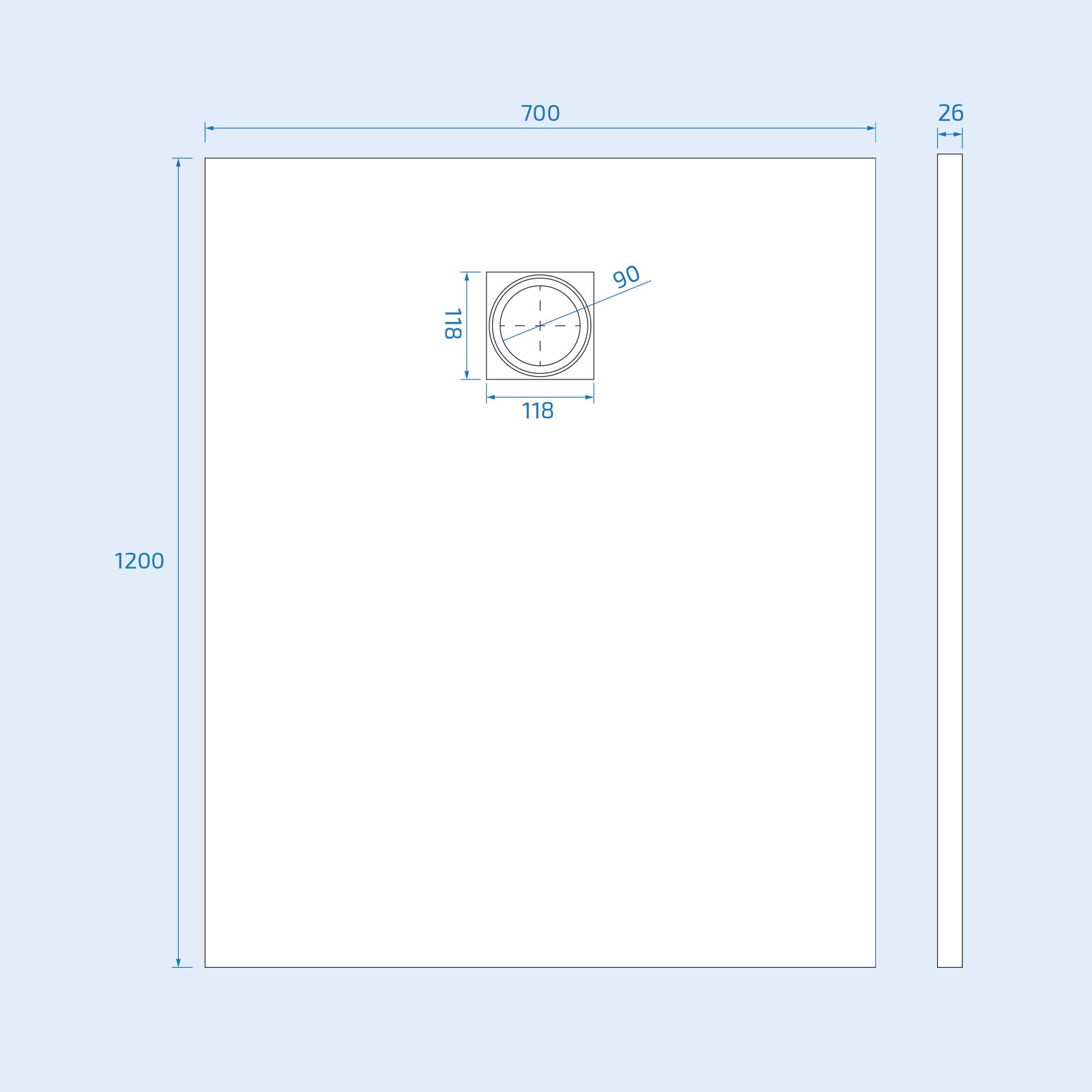 Matte White 1200 x 700 mm Rectangular SMC Shower Tray