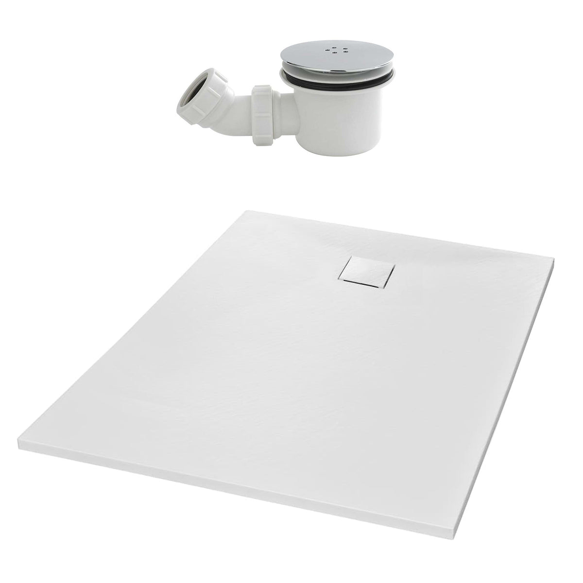 Matte White 1200 x 760mm Rectangular Polymarble Shower Tray With Waste