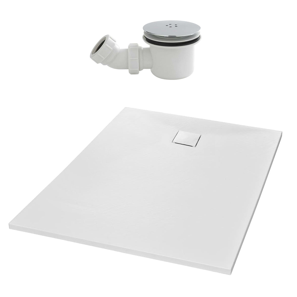 Matte White 1400 x 800mm Rectangular Polymarble Shower Tray With Waste