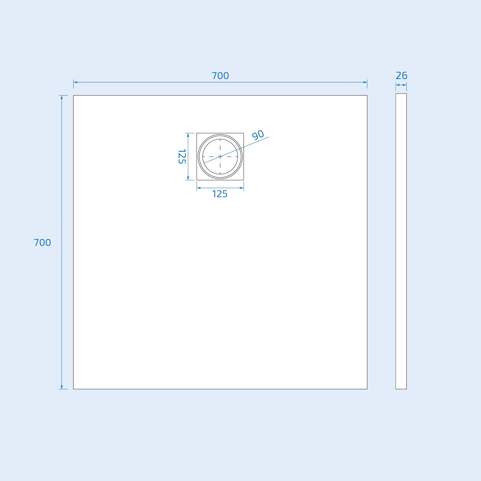 Matte White 700 x 700mm Rectangular Polymarble Shower Tray