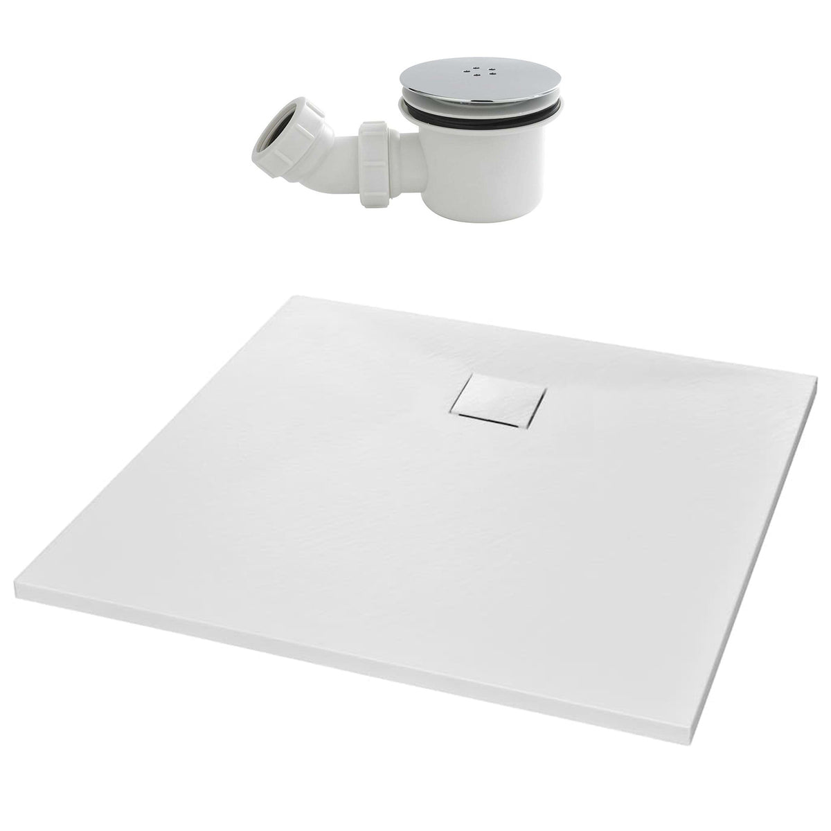 Matte White 760 x 760mm Rectangular Polymarble Shower Tray With Waste