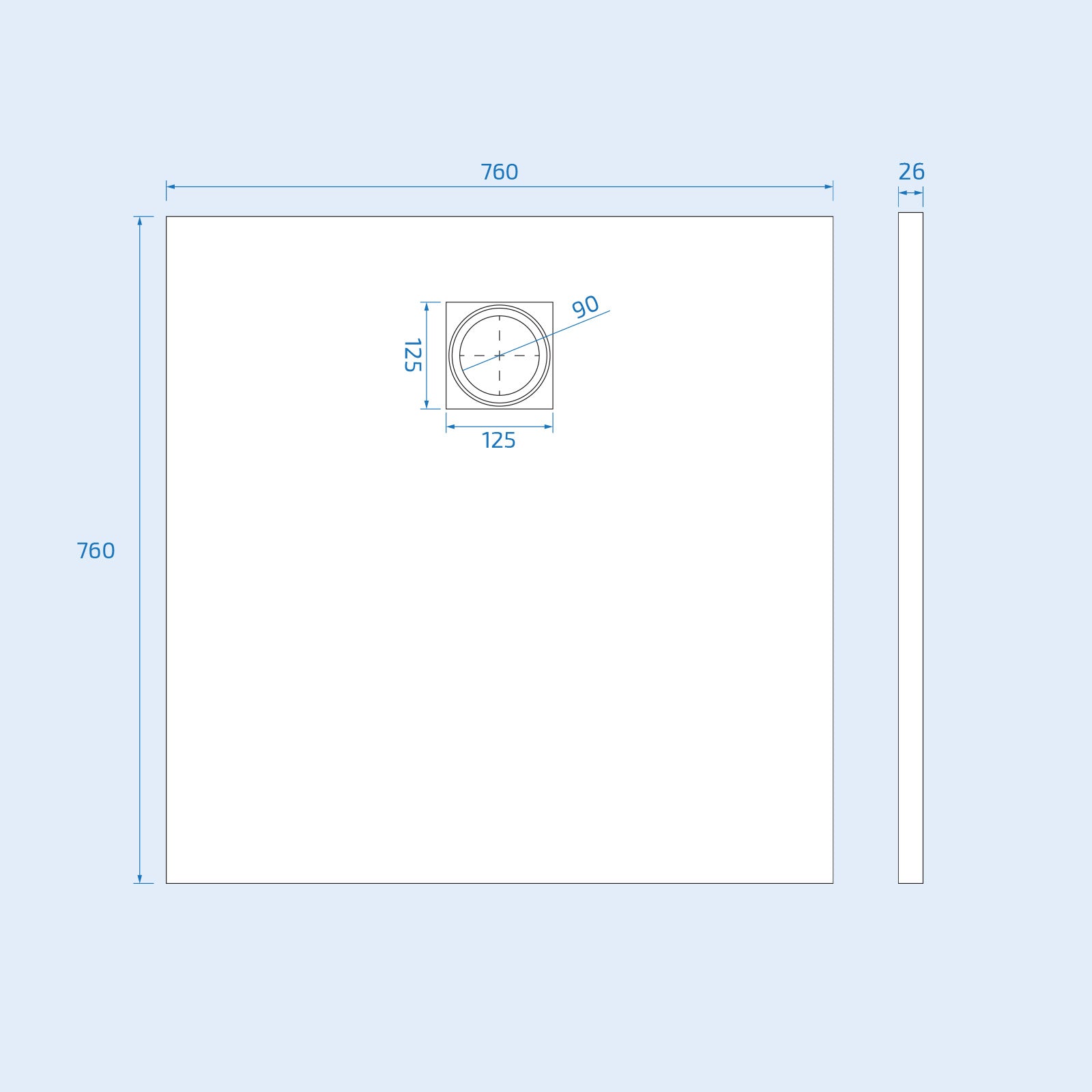 Matte White 760 x 760mm Rectangular Polymarble Shower Tray