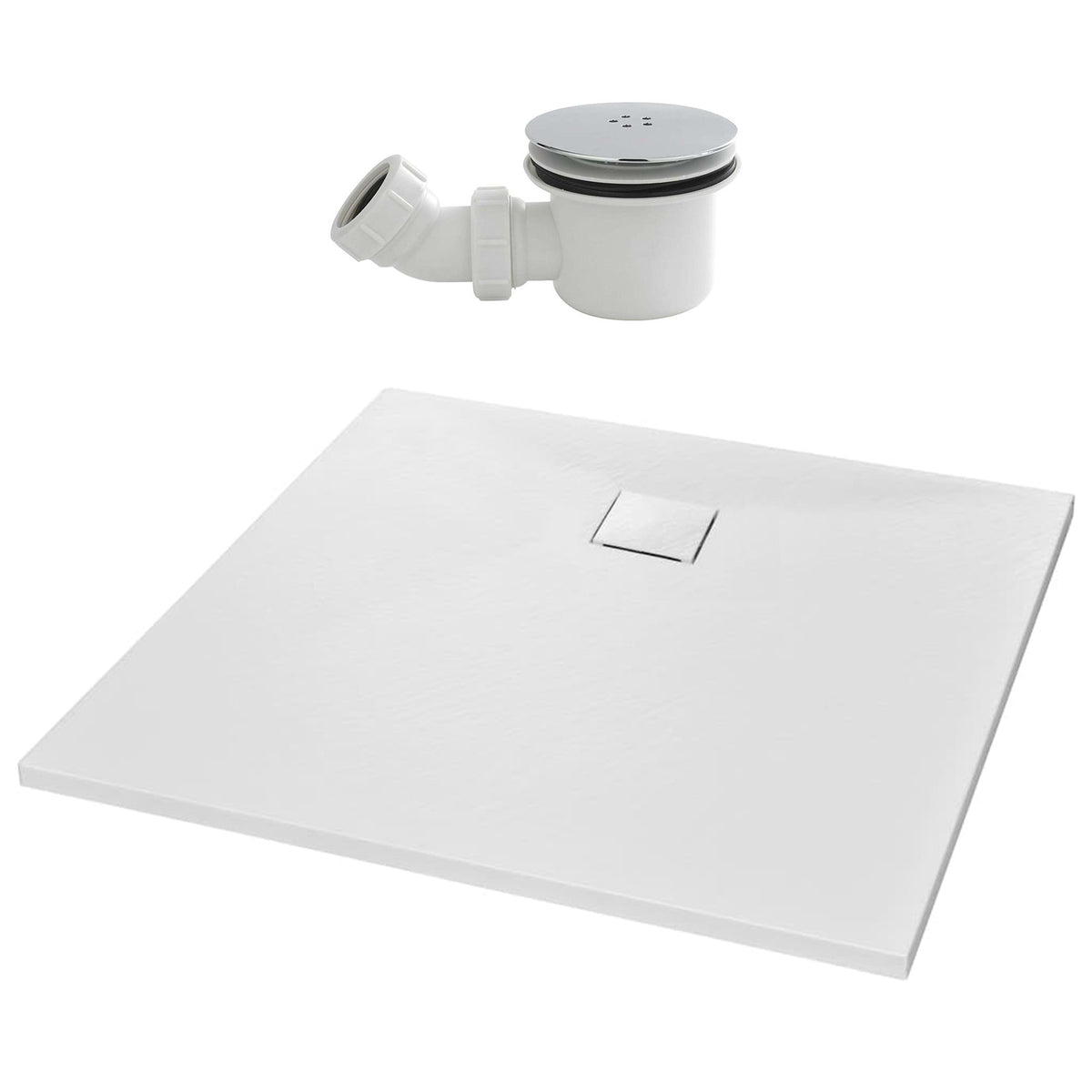 Matte White 800 x 800mm Rectangular Polymarble Shower Tray With Waste