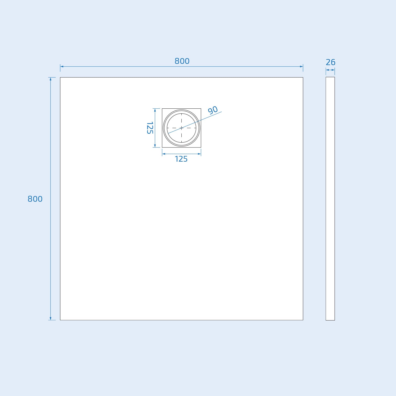 Matte White 800 x 800mm Rectangular Polymarble Shower Tray