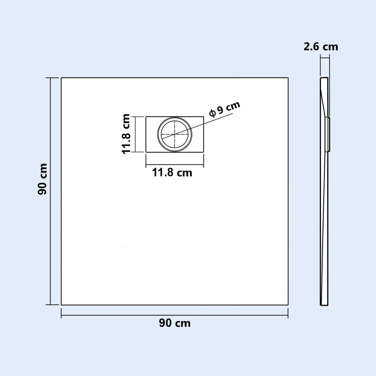 Matte White 900 x 900 mm Square SMC Shower Tray With Waste