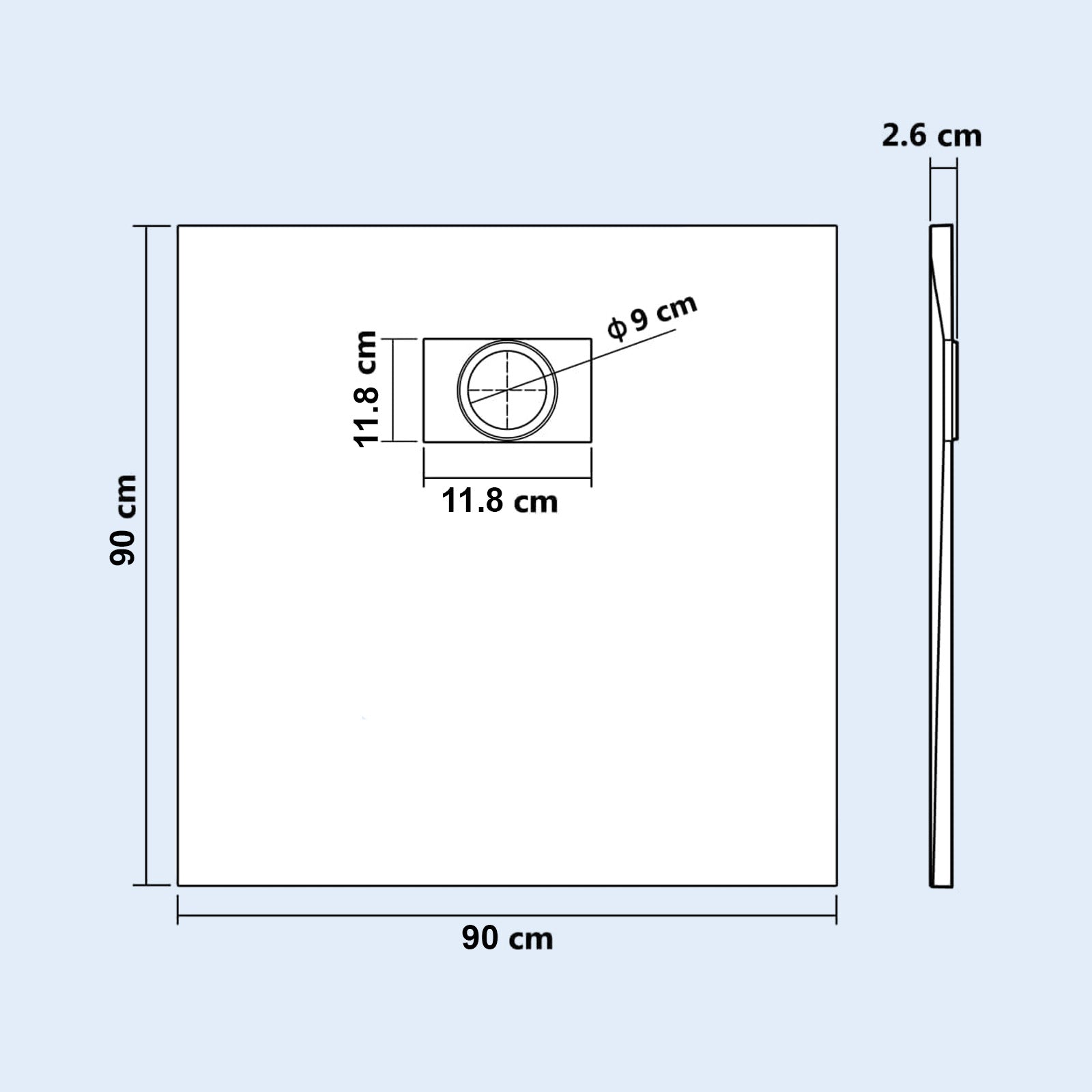Matte White 900 x 900 mm Square SMC Shower Tray