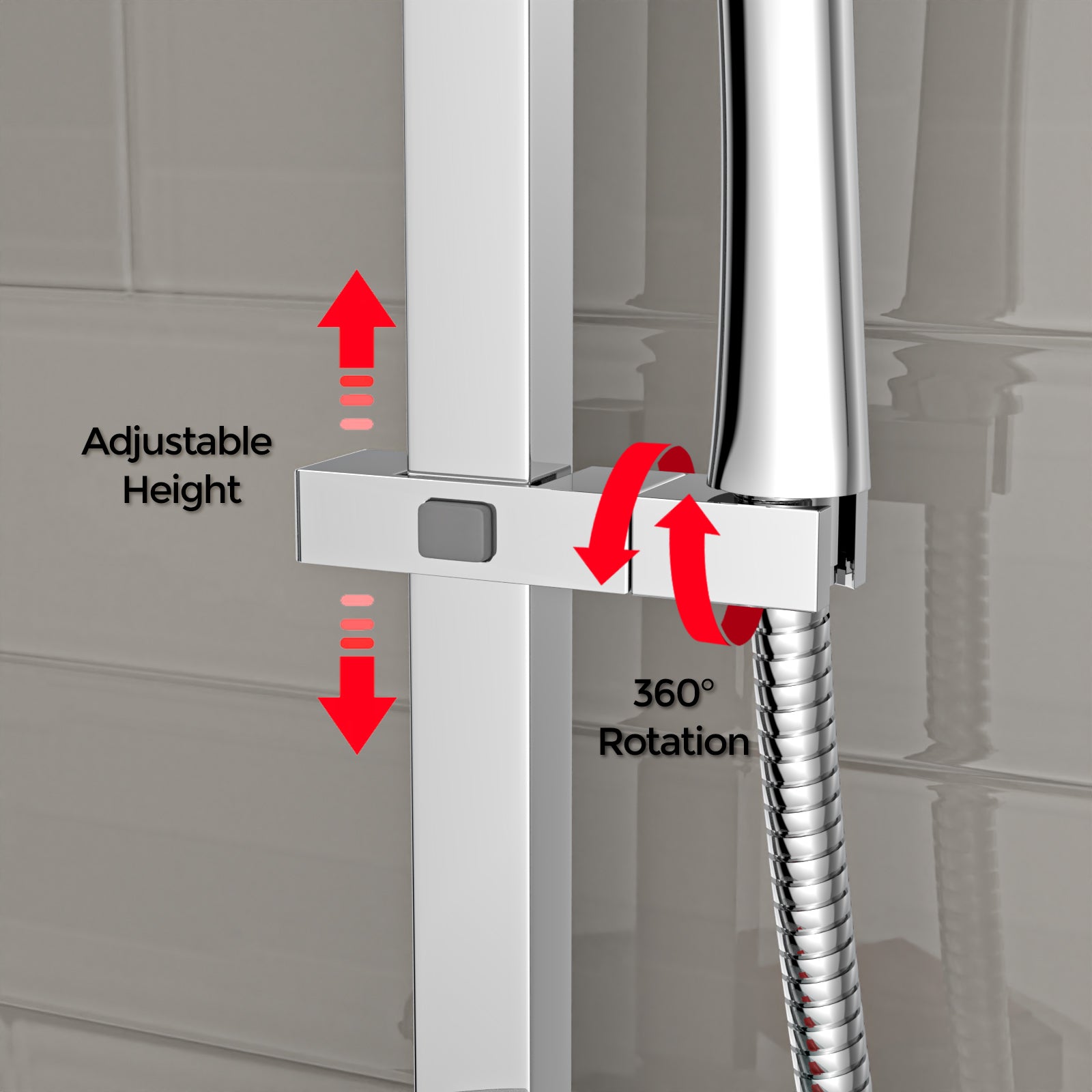 Square ABS Adjustable Showerhead Holder Slider Bracket Chrome