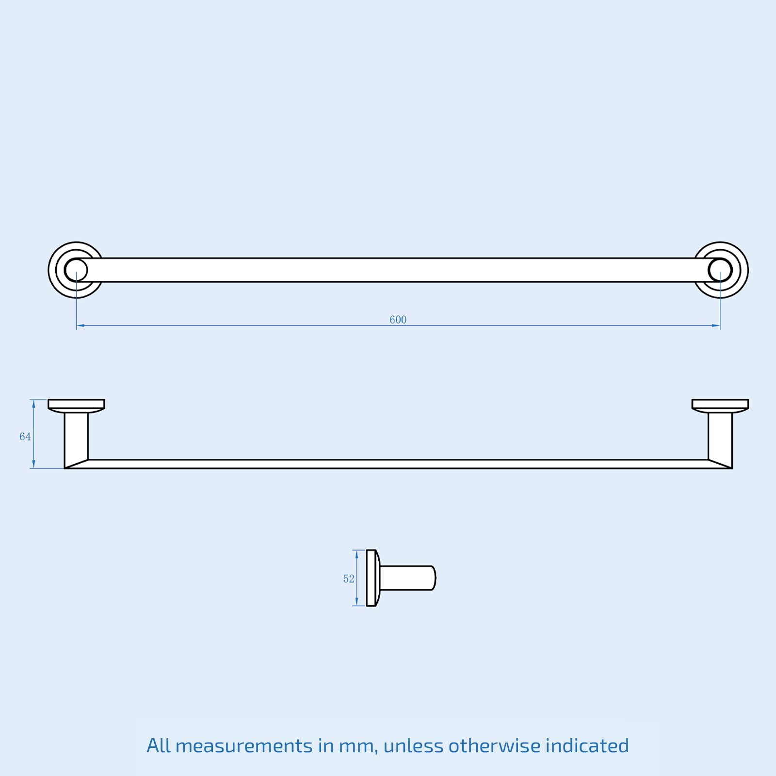 Chrome Single Round Towel Bar Rail Holder