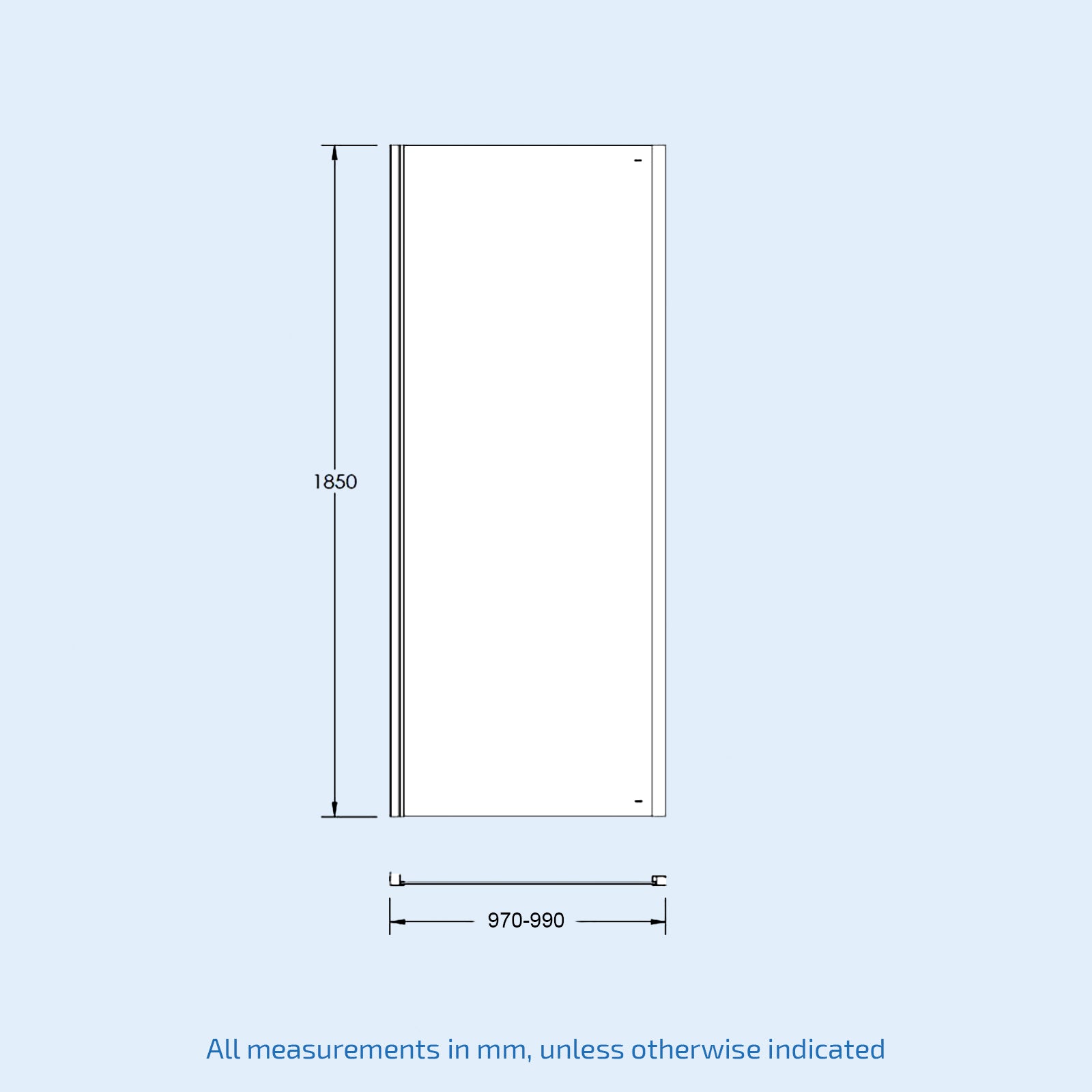 Chrome 1000mm Tempered Glass Bi-fold Shower Door 1000mm Side Panel