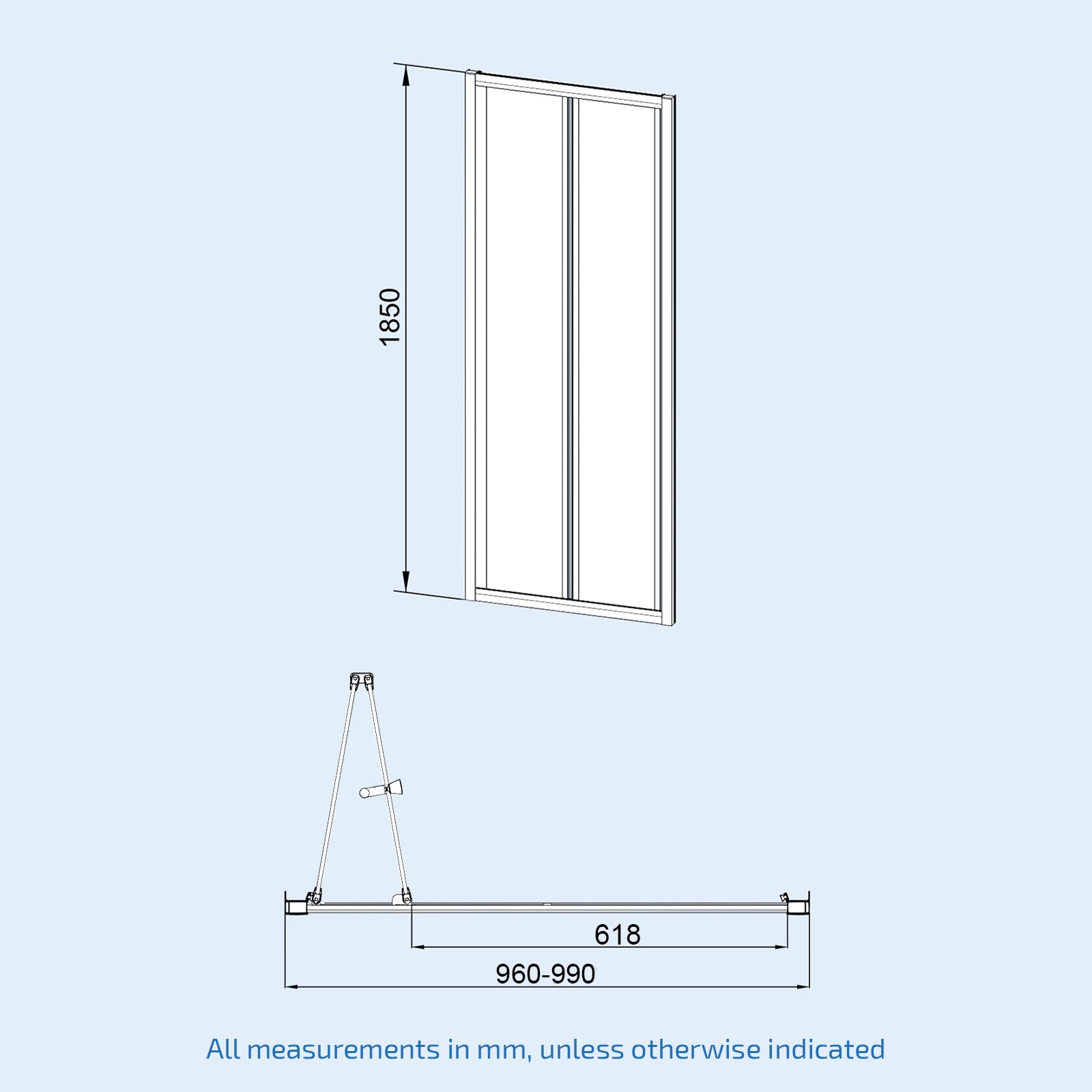 Chrome 1000mm Tempered Glass Bi-fold Shower Door 800mm Side Panel