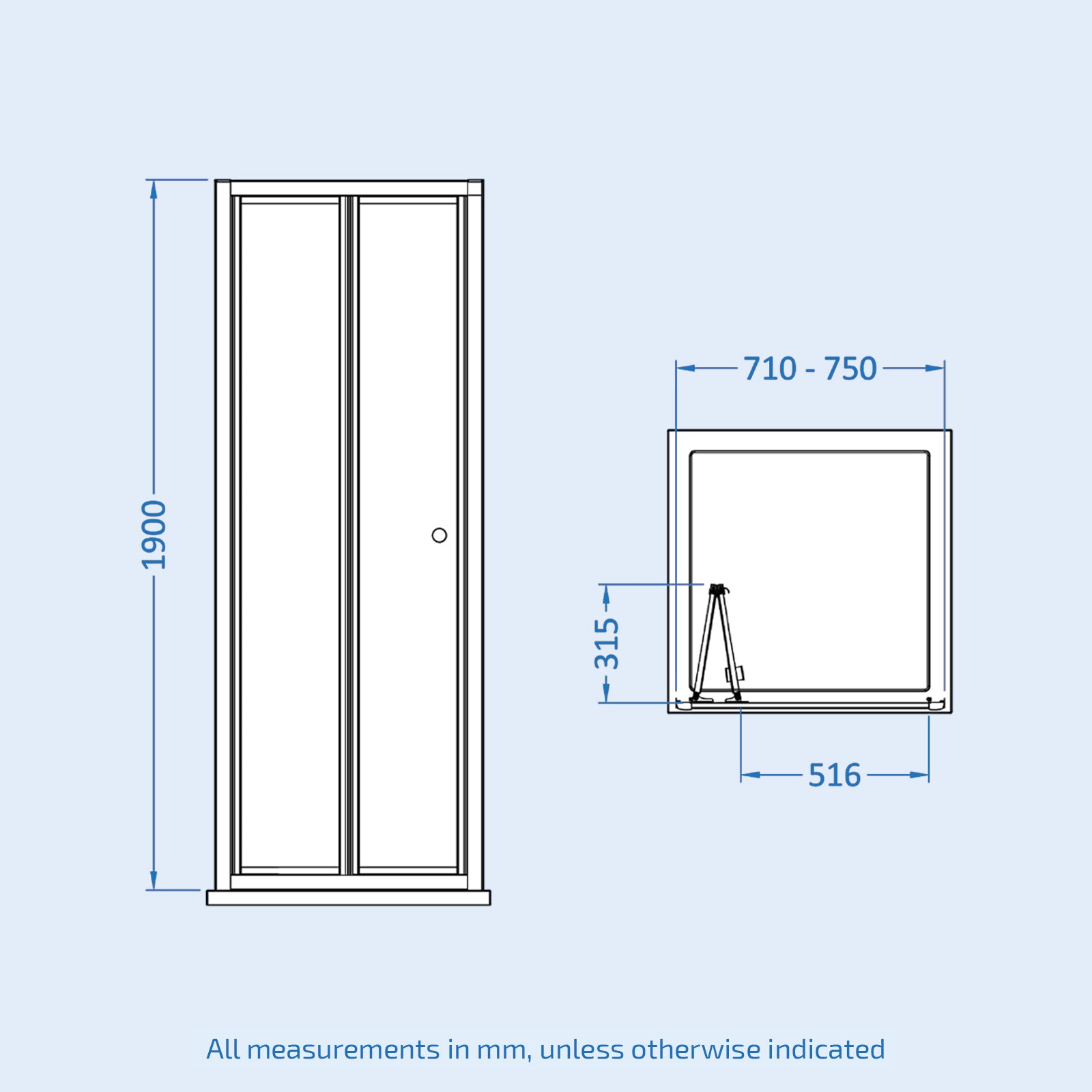 1900 x 760mm Bi-Fold Shower Door