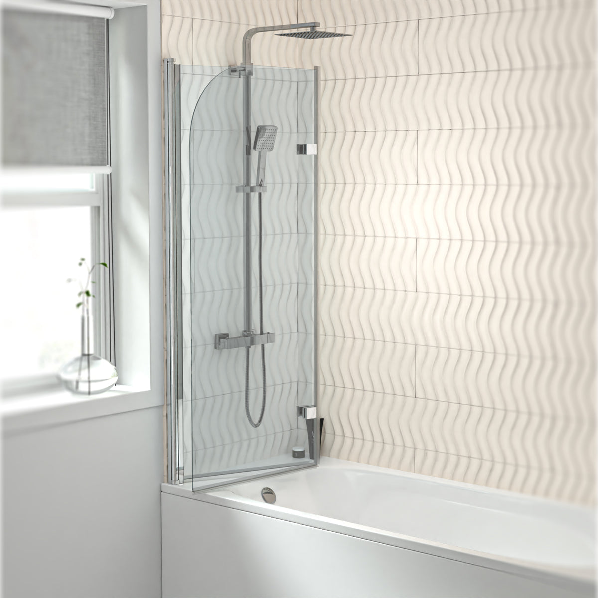 Hinged 1200 x 1400mm Bathtub Screen, 6mm Tempered Glass - Aluminium