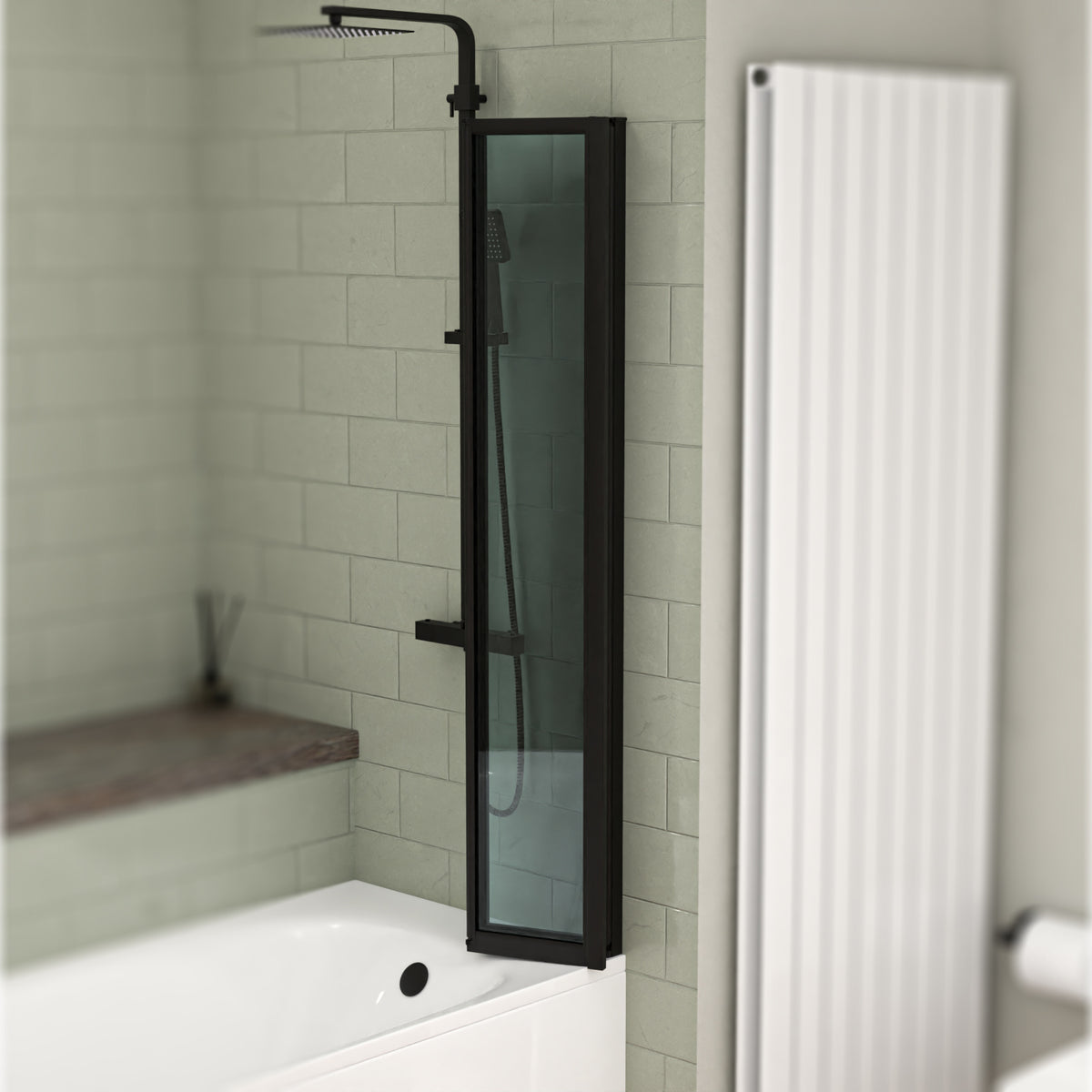 1000x1400mm Bathtub Screen, 4mm Clear Glass - Black Aluminium