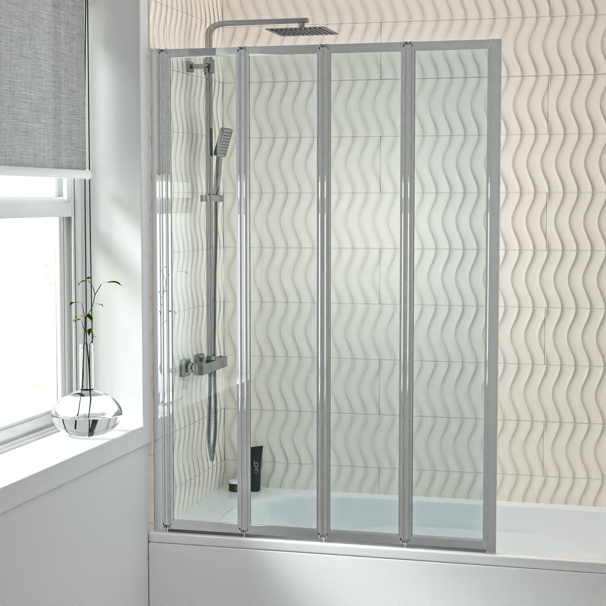1000x1400mm Bathtub Screen, 4mm Clear Glass - Chrome Aluminium