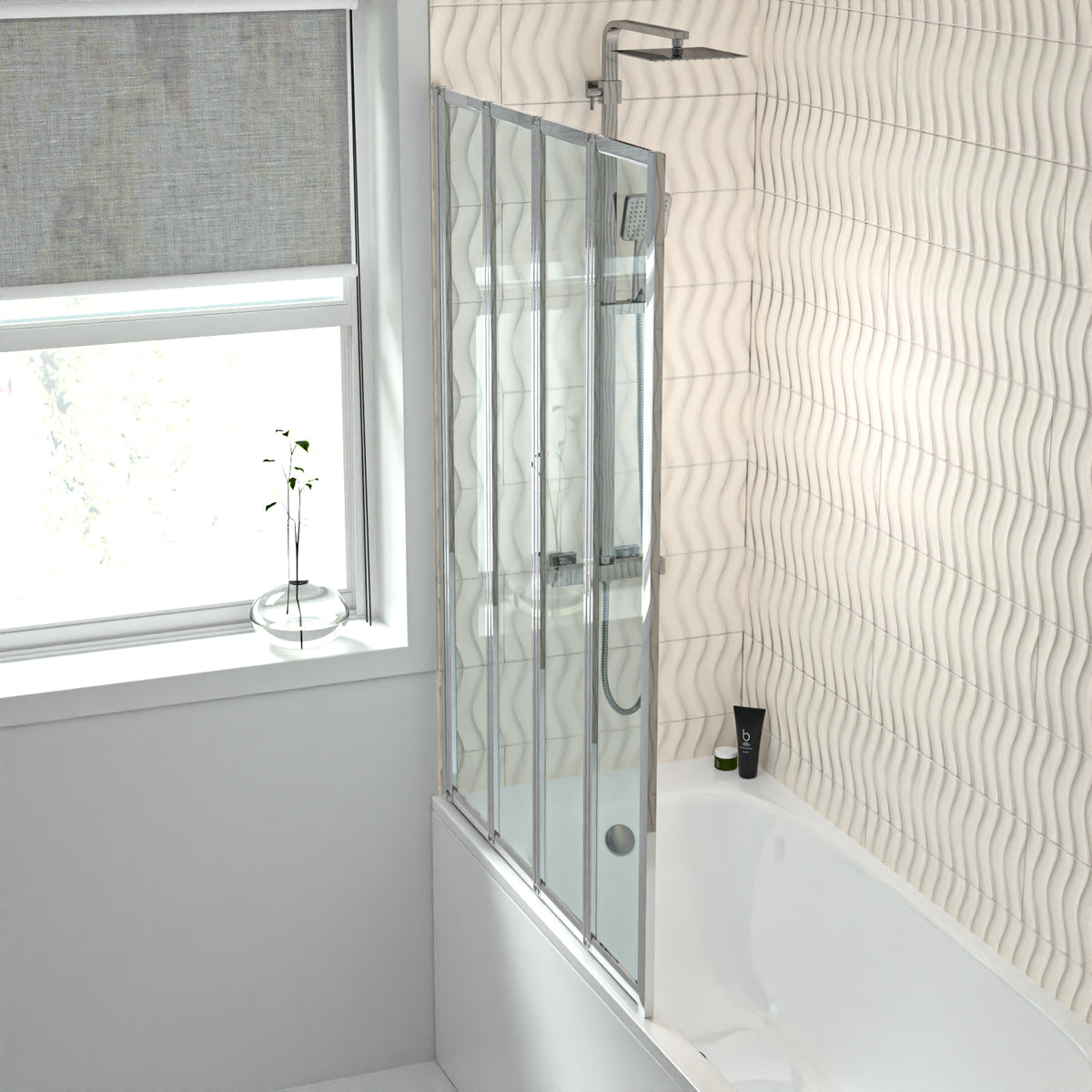 1000x1400mm Bathtub Screen, 4mm Clear Glass - Chrome Aluminium
