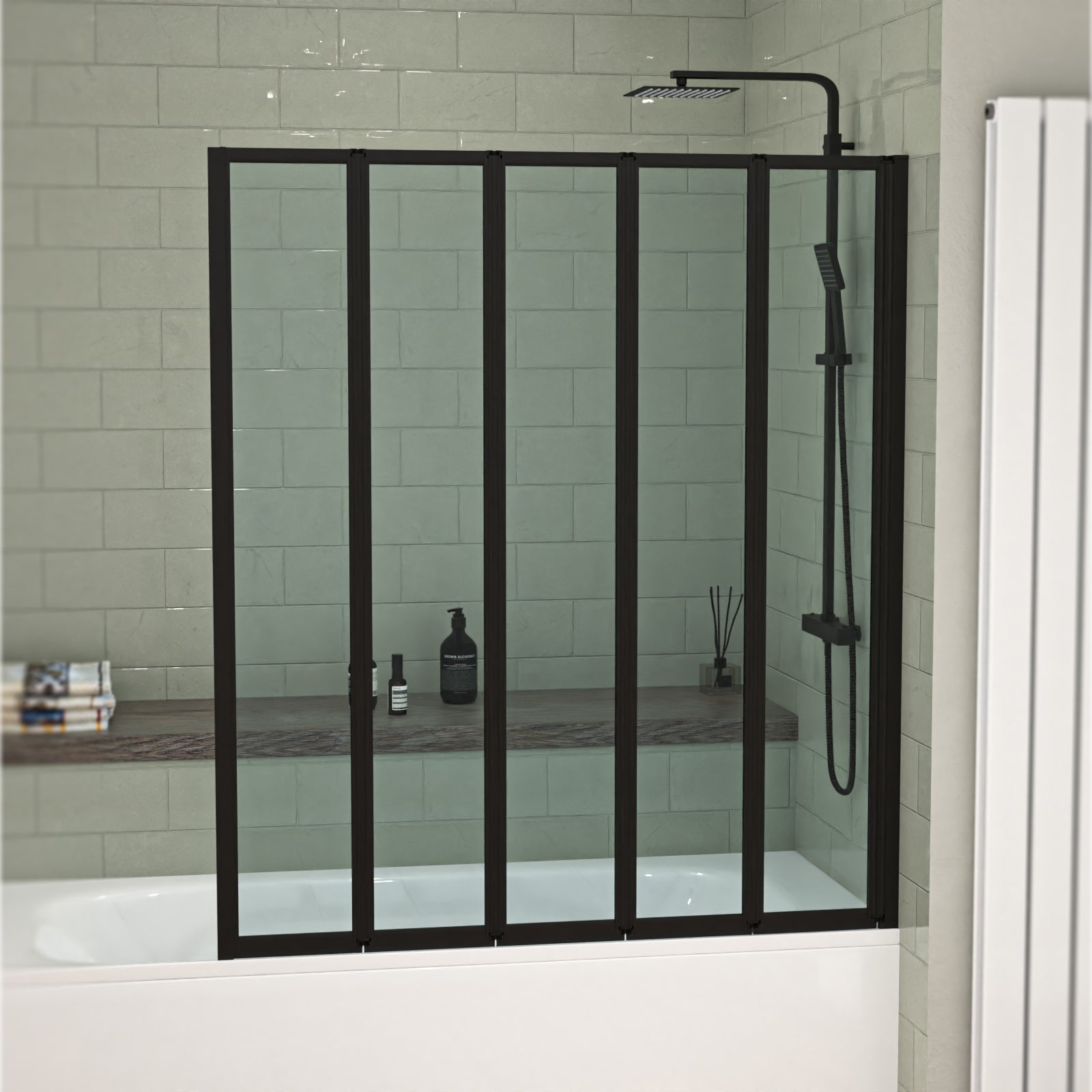 1200x1400mm Bathtub Screen, 4mm Clear Glass - Black Aluminium
