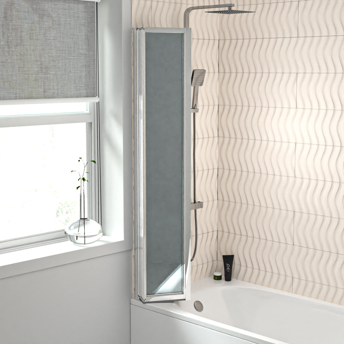 1200x1400mm Bathtub Screen, 4mm Clear Glass - Chrome Aluminium