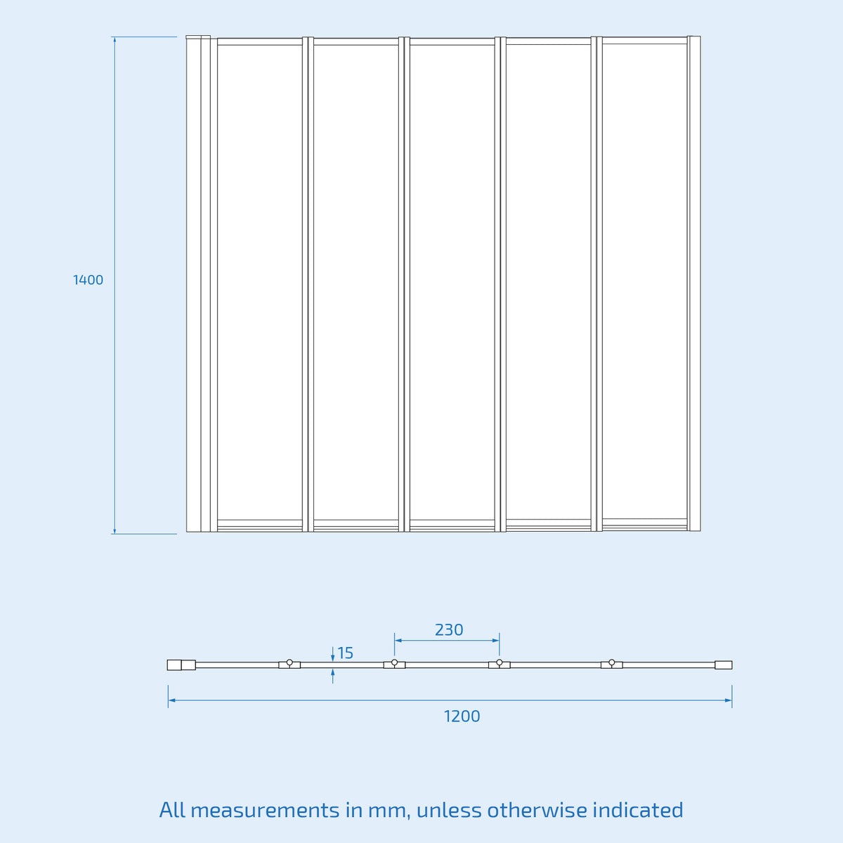 1200x1400mm Bathtub Screen, 4mm Clear Glass - Chrome Aluminium