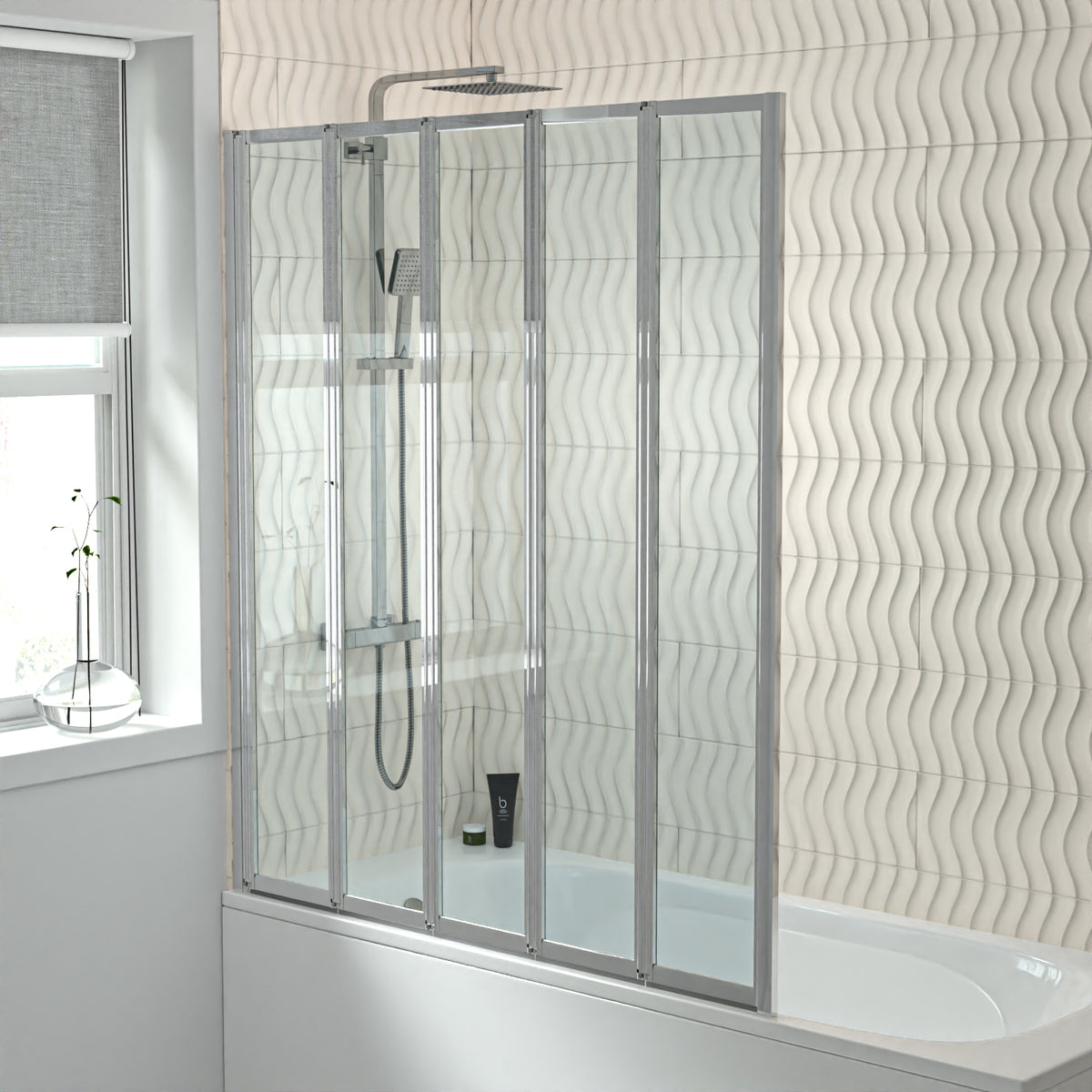 1200x1400mm Bathtub Screen, 4mm Clear Glass - Chrome Aluminium