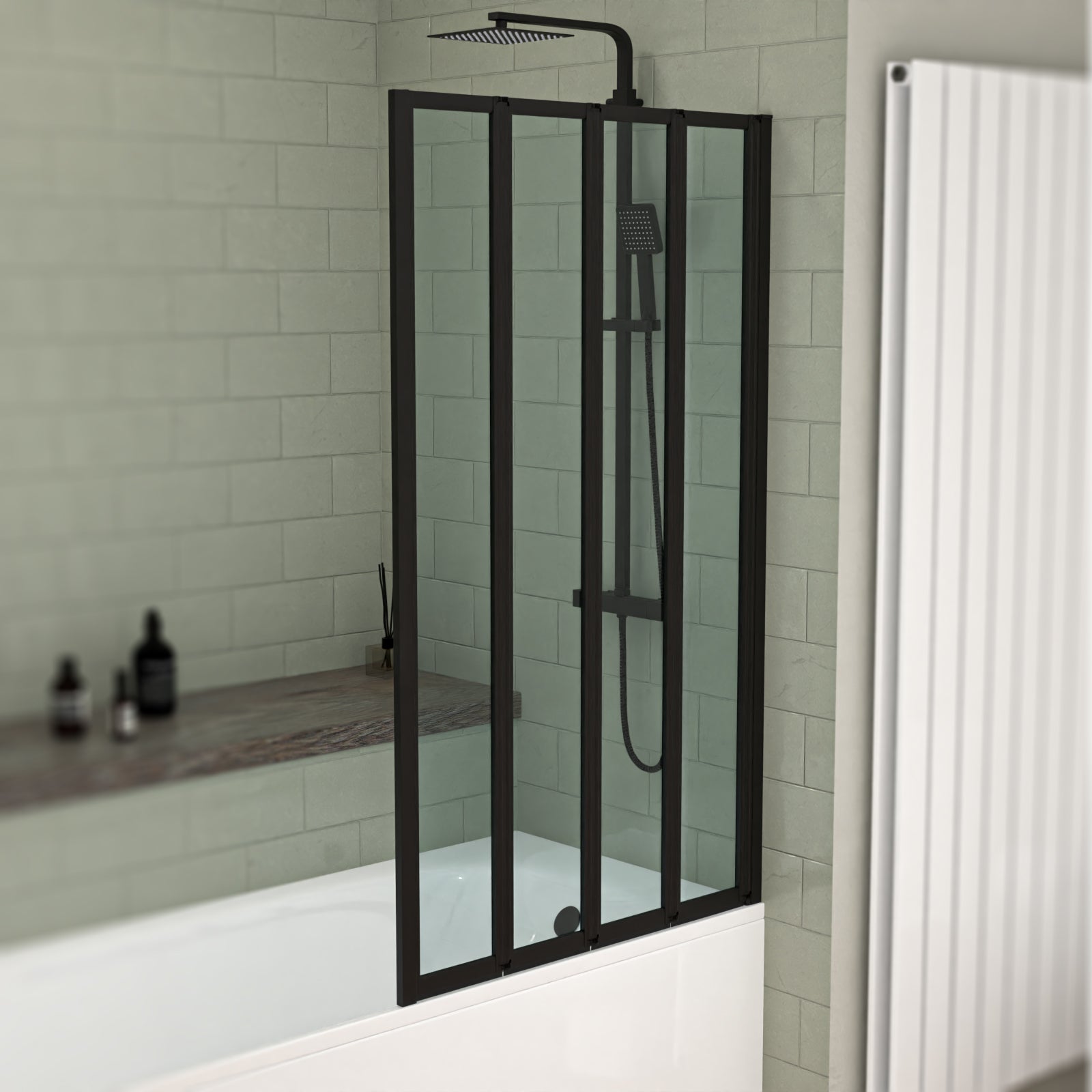 Parga 800 x 1400 mm Black Frame 4 Fold Door Bath Shower Screen