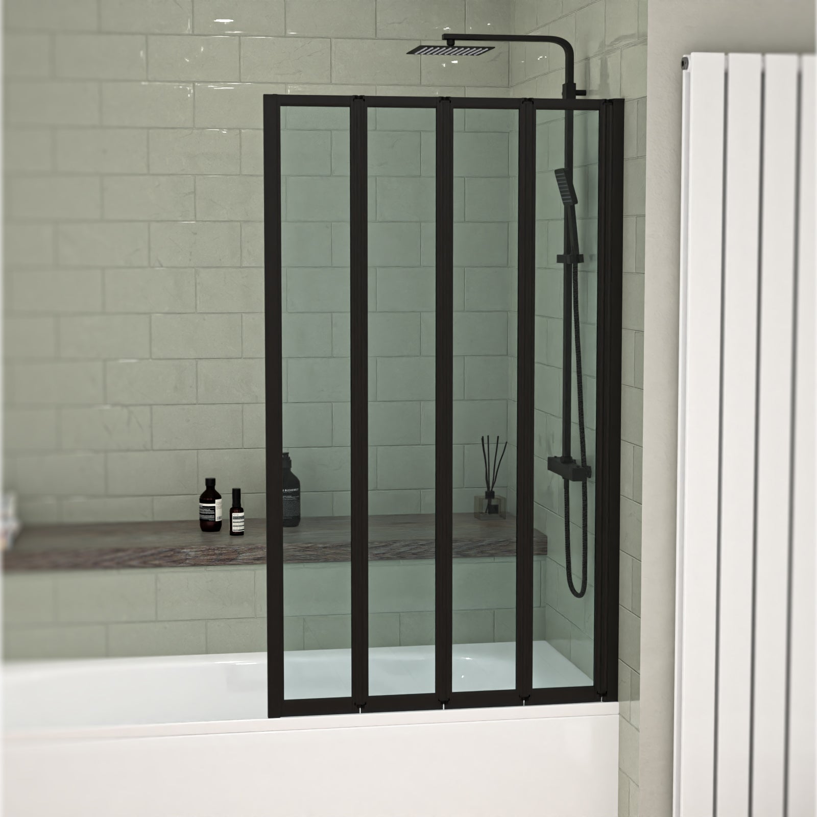 Parga 800 x 1400 mm Black Frame 4 Fold Door Bath Shower Screen