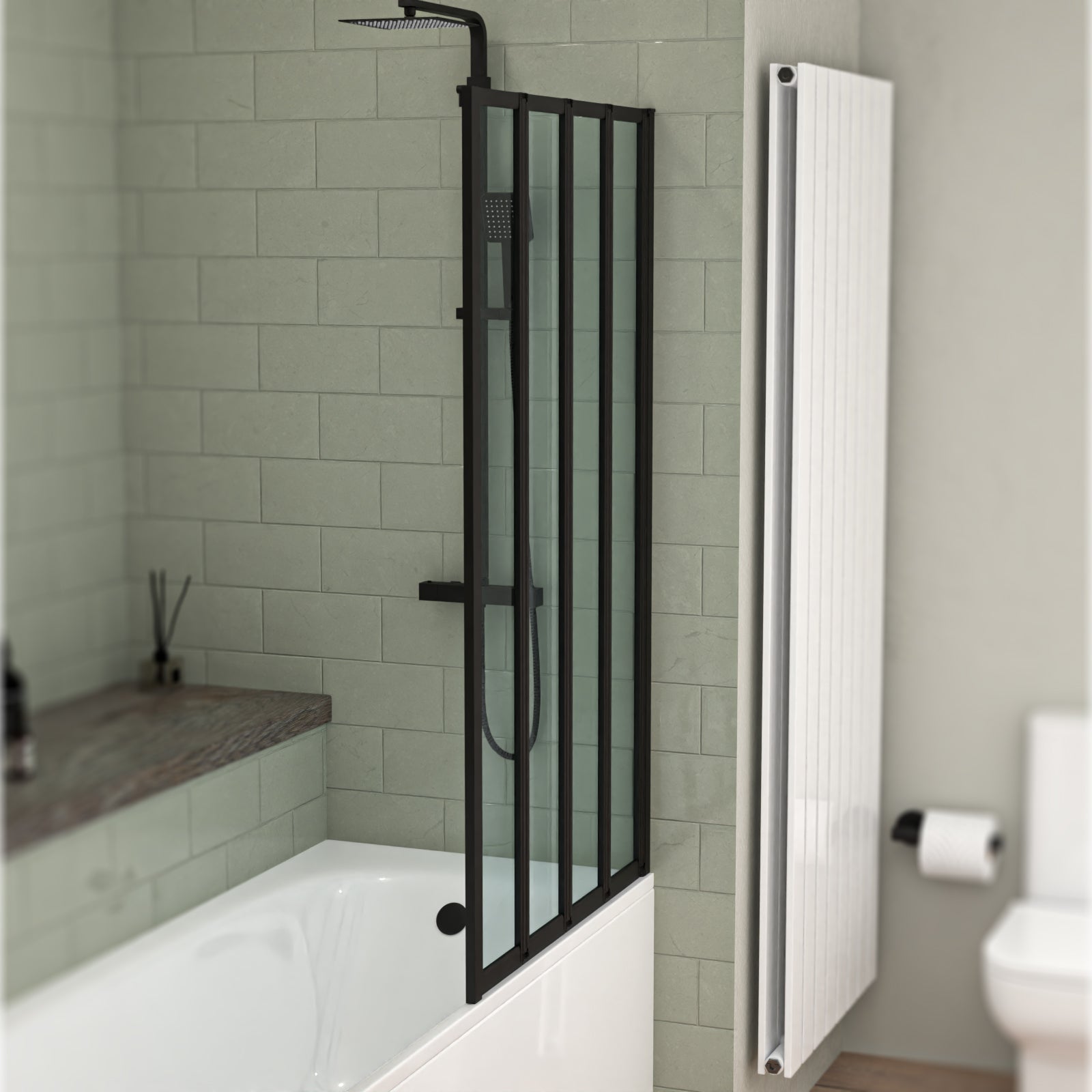 Parga 800 x 1400 mm Black Frame 4 Fold Door Bath Shower Screen