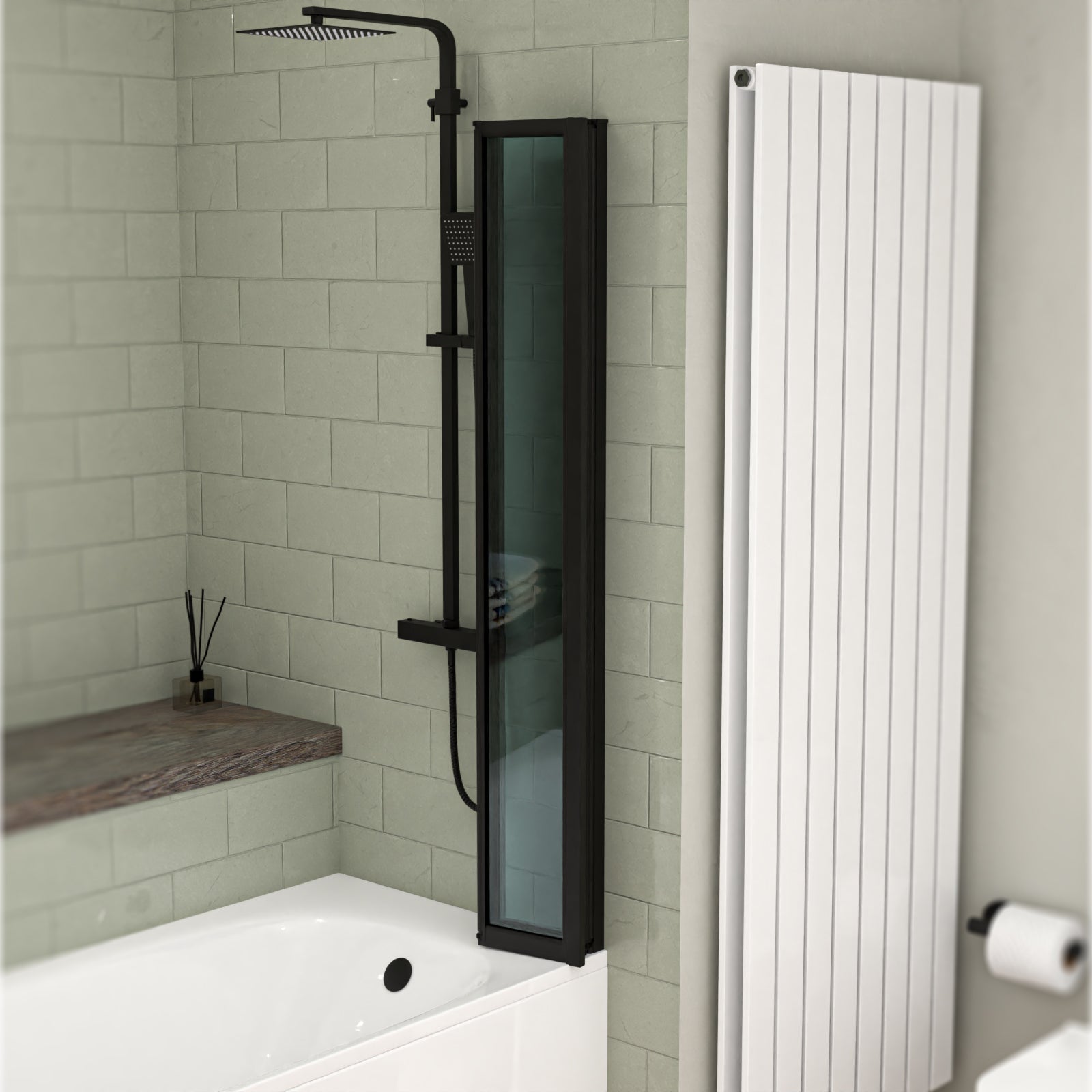 Parga 800 x 1400 mm Black Frame 4 Fold Door Bath Shower Screen