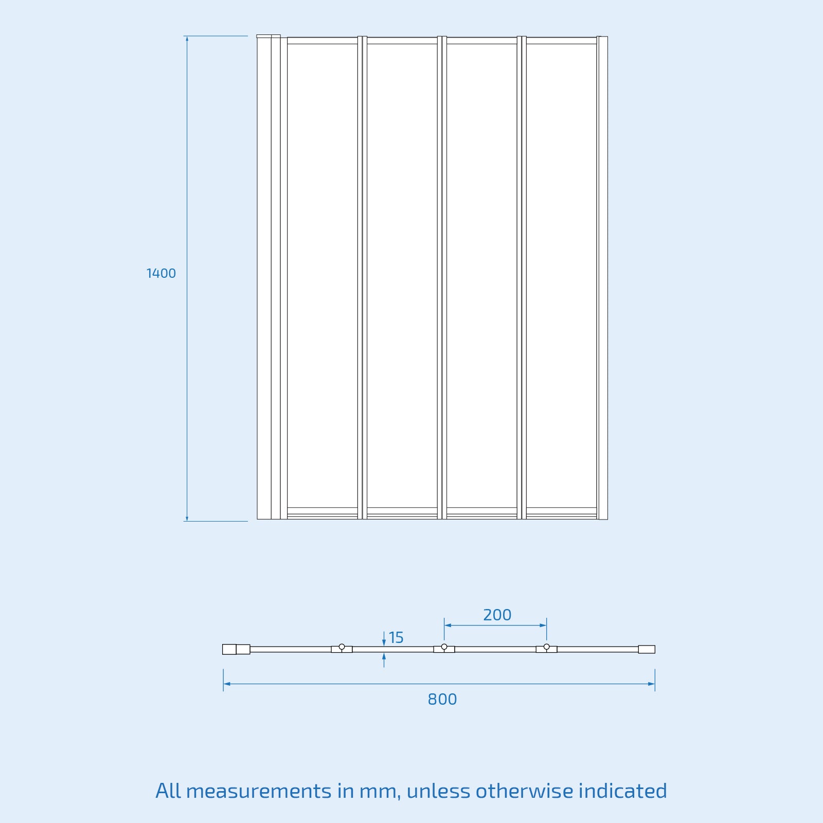 Parga 800 x 1400 mm Black Frame 4 Fold Door Bath Shower Screen