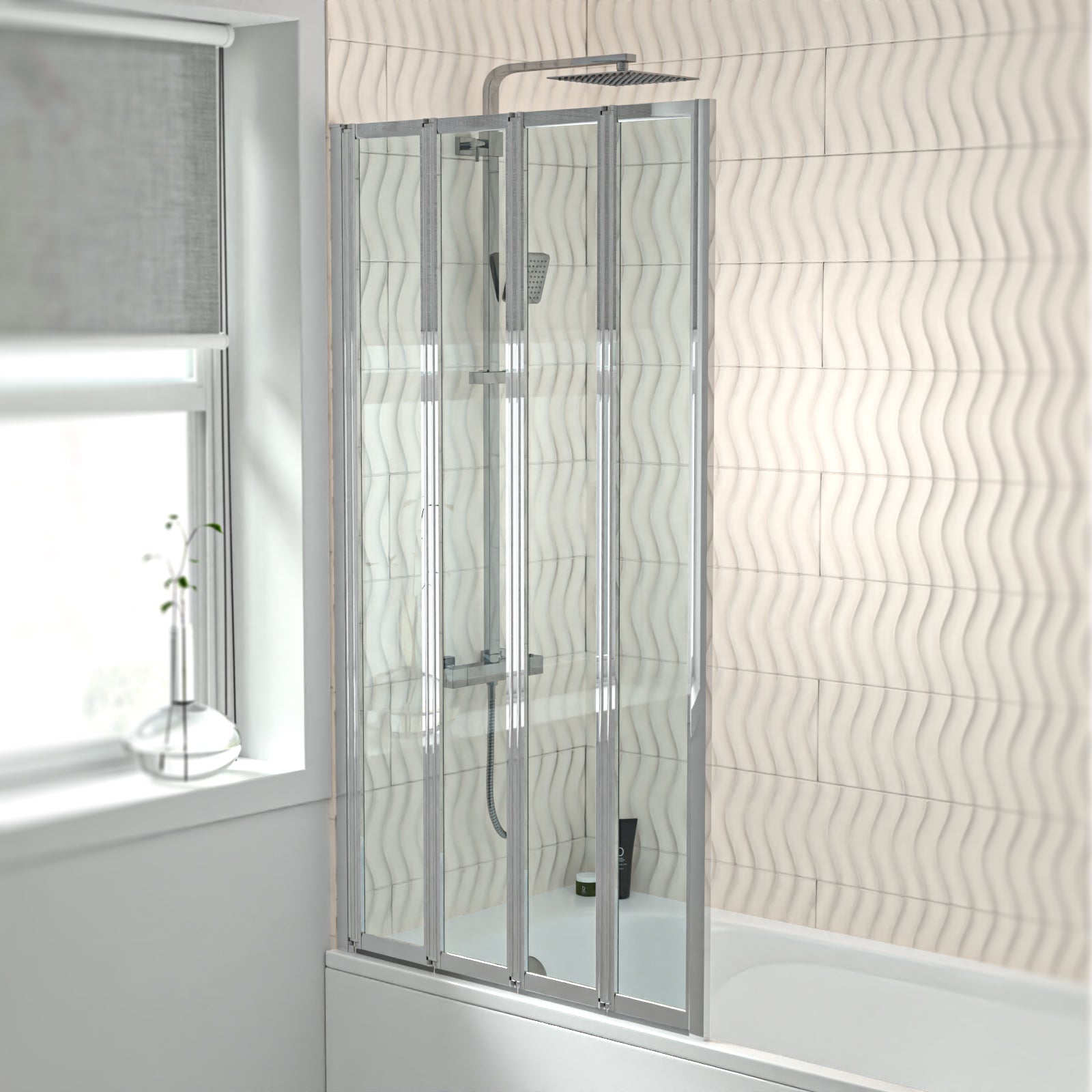 Parga 800 x 1400 mm Chrome Frame 4 Fold Door Bath Shower Screen