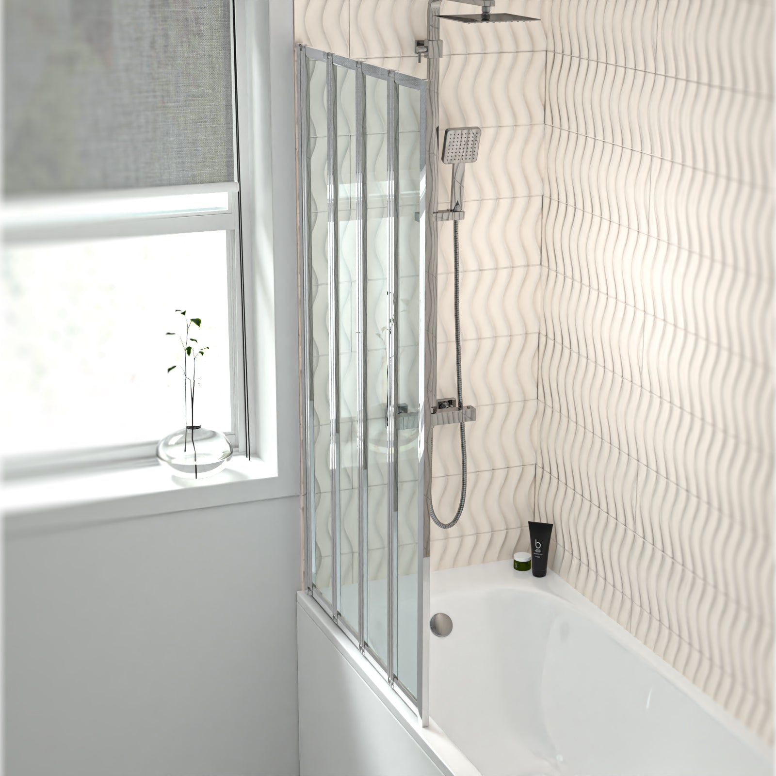 Parga 800 x 1400 mm Chrome Frame 4 Fold Door Bath Shower Screen