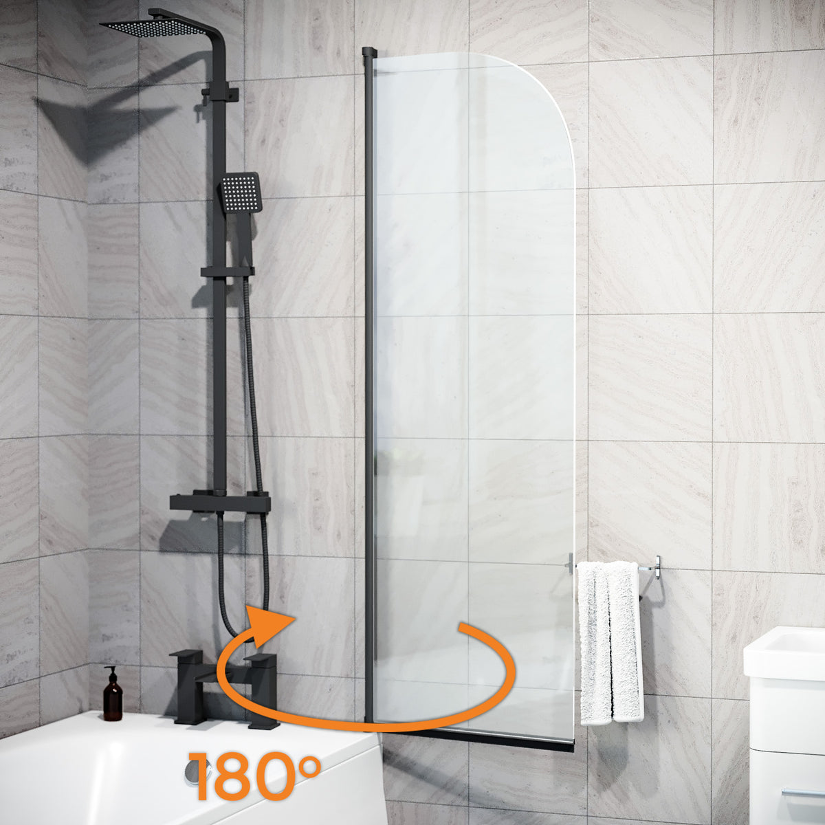 Hinged 500 x 1400mm Bathtub Screen, 5mm Tempered Glass - Matte Black