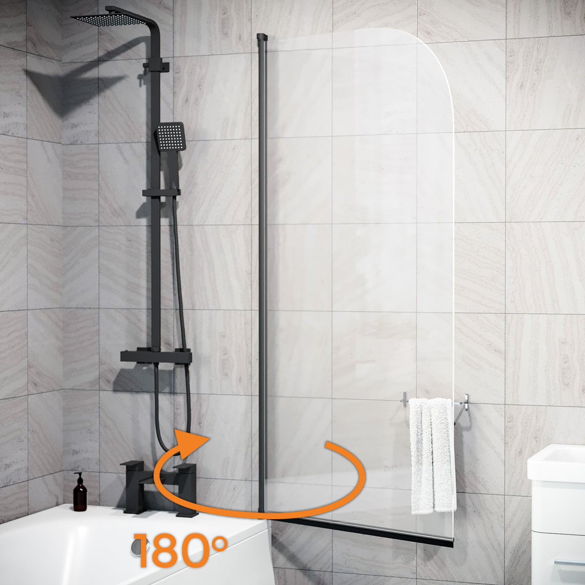 Hinged 700 x 1400mm Bathtub Screen, 5mm Tempered Glass - Matte Black
