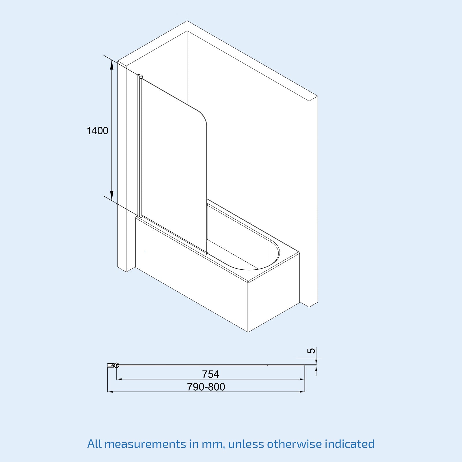 Brushed Brass 800mm Frameless Curved Pivot Bath Shower Screen Door