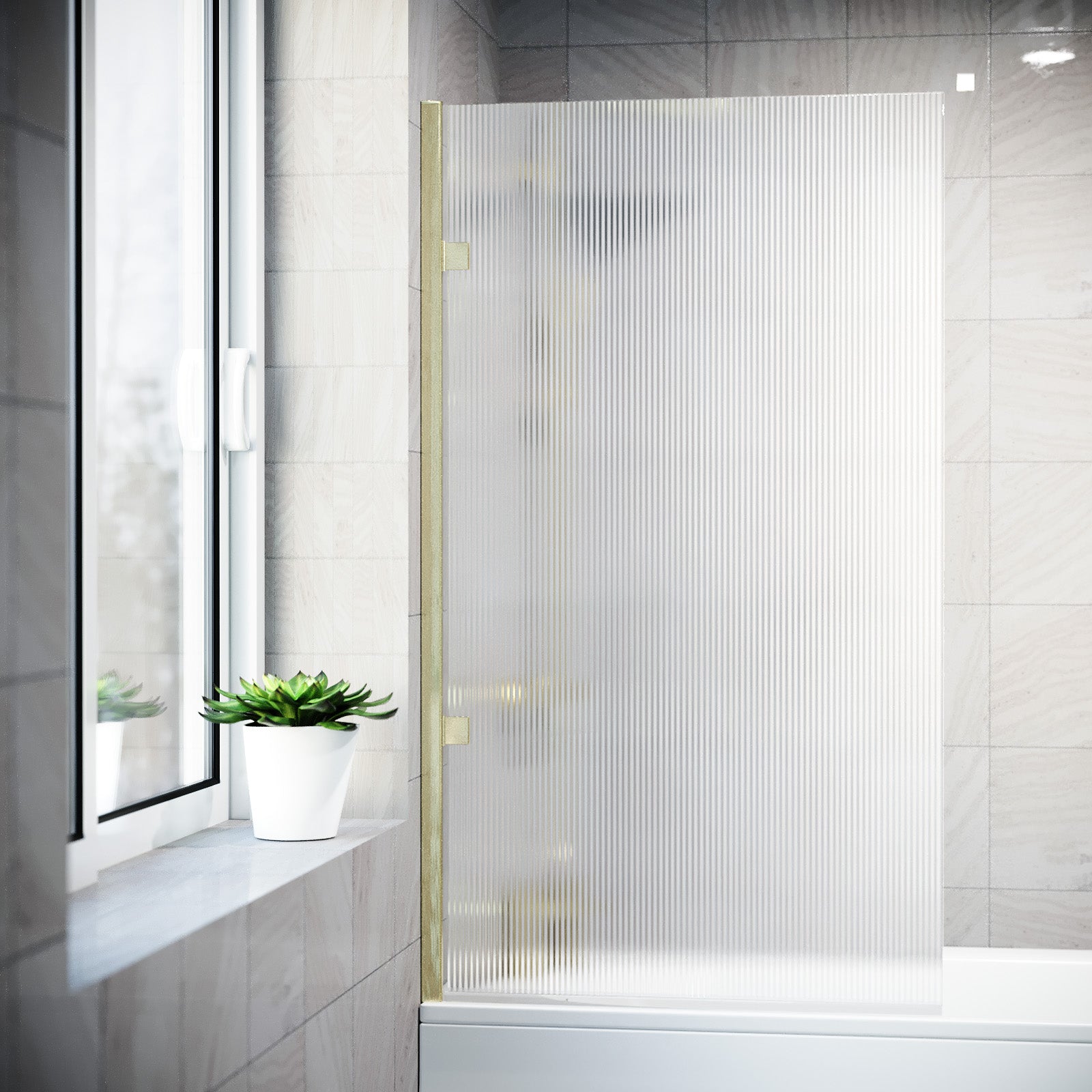 800mm Fluted Bath Screen, Easy Clean Brushed Brass Aluminium and Parts