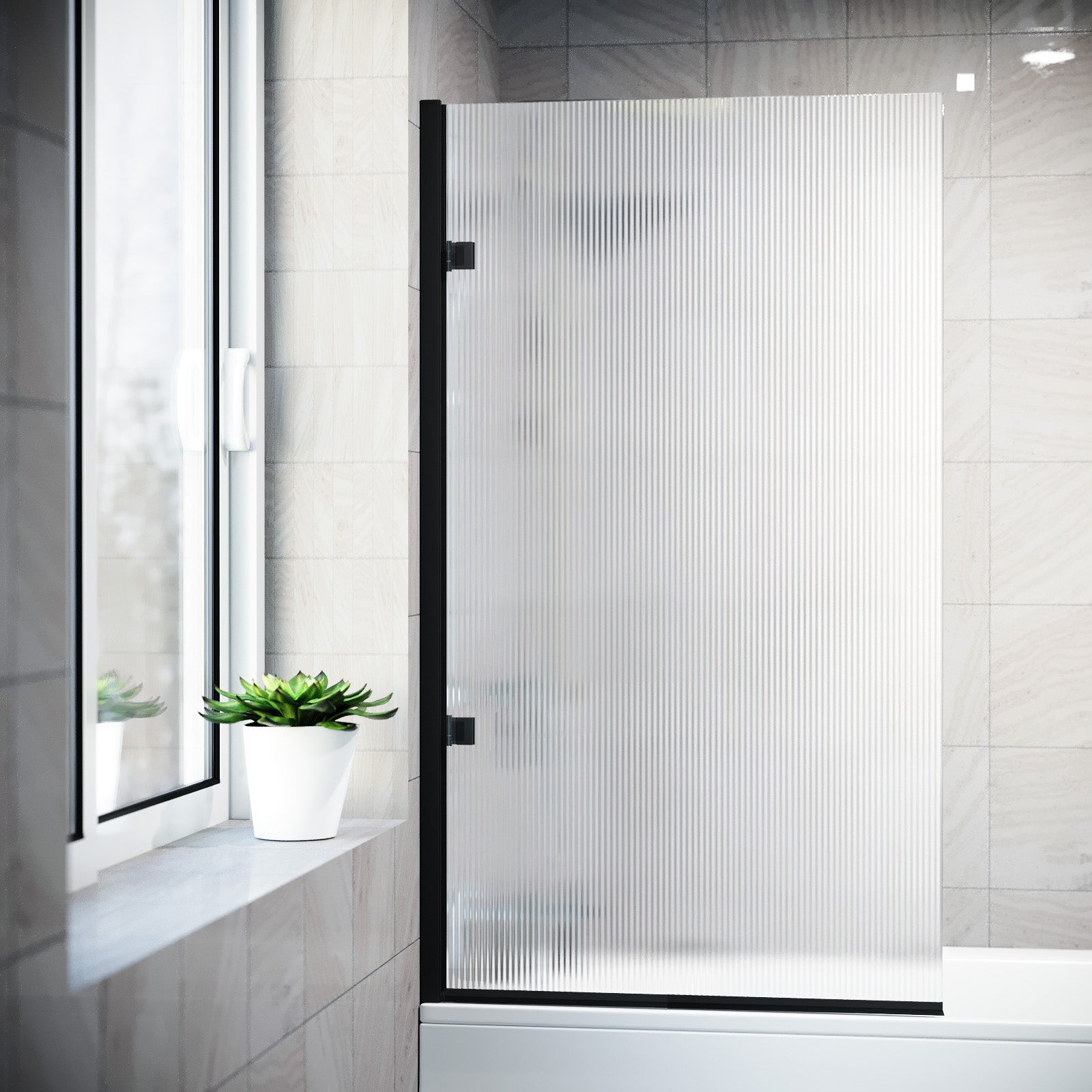 800mm Fluted Bath Screen, Easy Clean Matte Black Aluminium and Parts