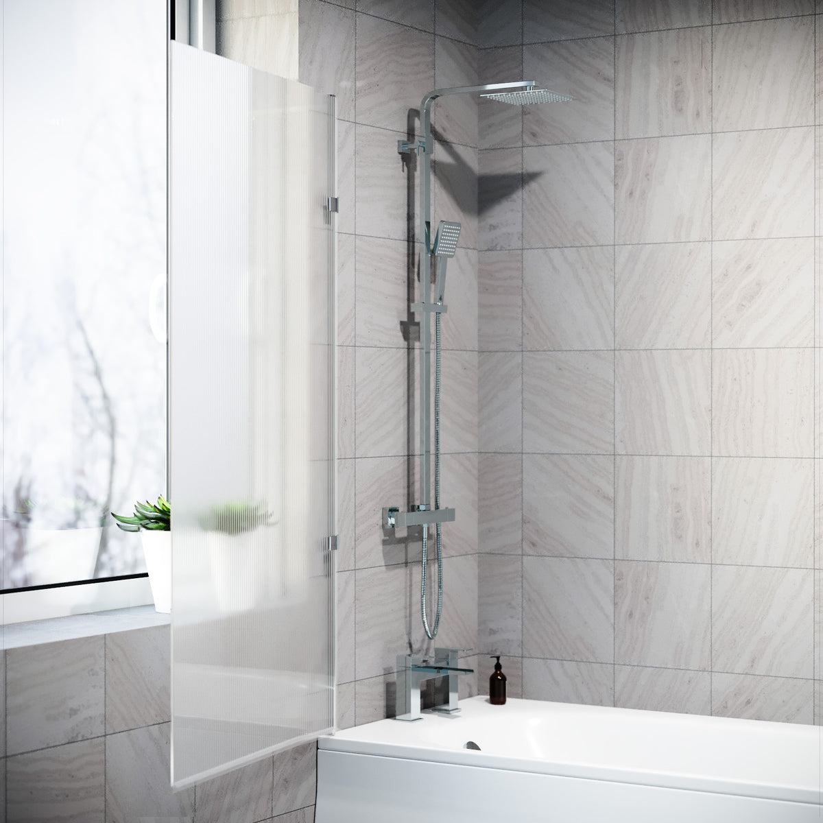 800mm Fluted Bath Screen, Easy Clean Chrome Aluminum and Parts