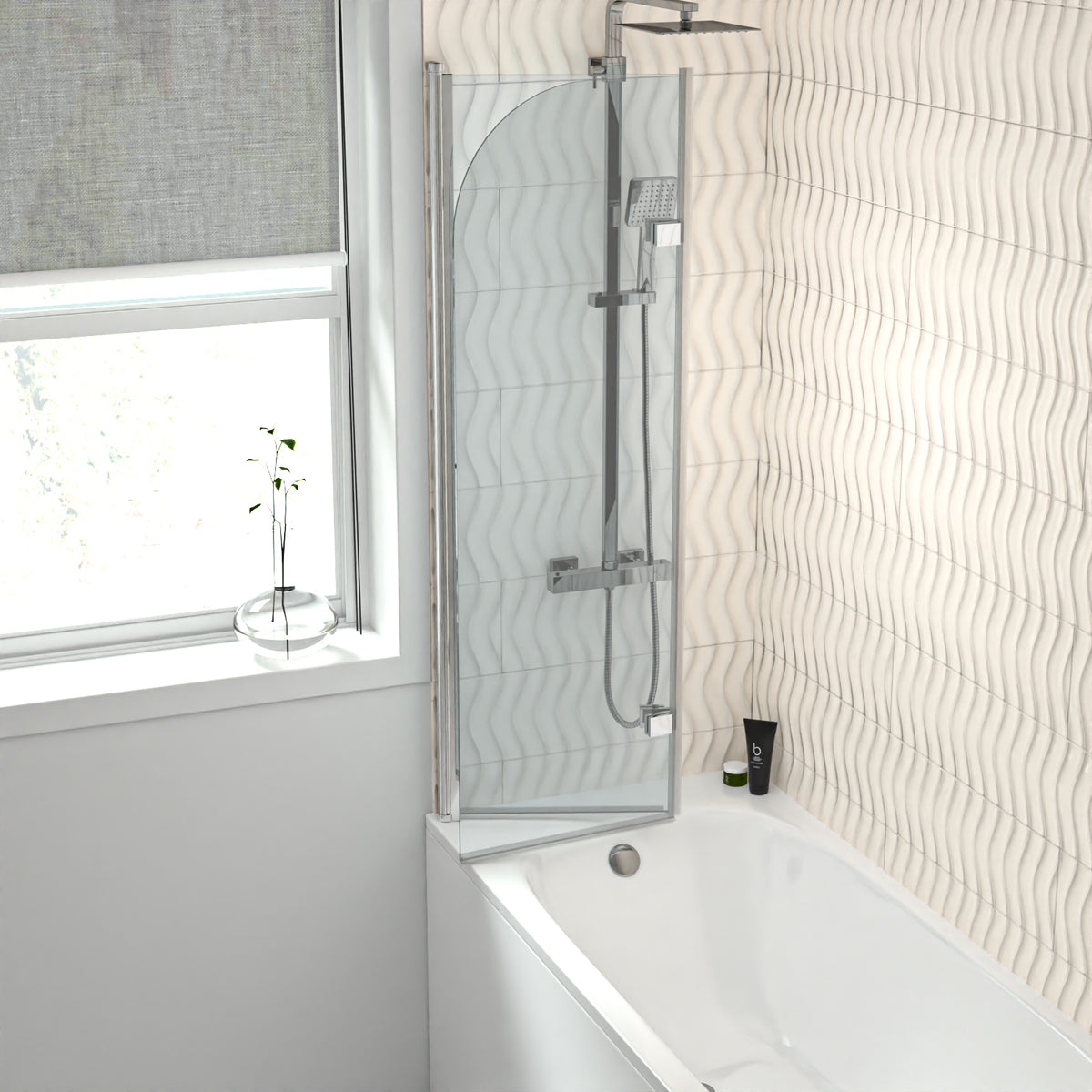 Hinged 1000 x 1400mm Bathtub Screen, 6mm Tempered Glass - Aluminium
