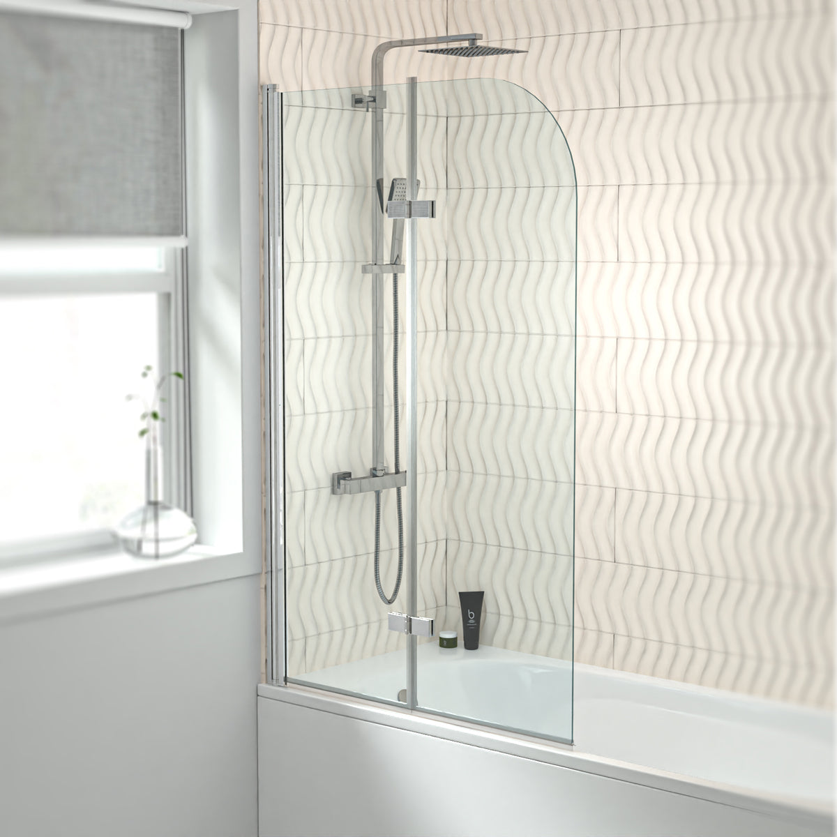 Hinged 1000 x 1400mm Bathtub Screen, 6mm Tempered Glass - Aluminium