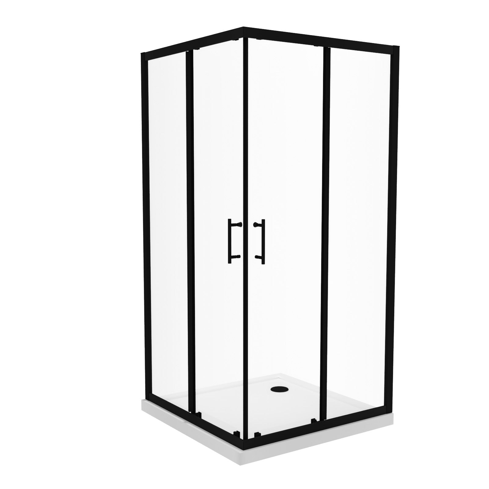 Manga 900 x 900mm Matte Black Framed Corner Entry Sliding Door Shower Enclosure With Tray