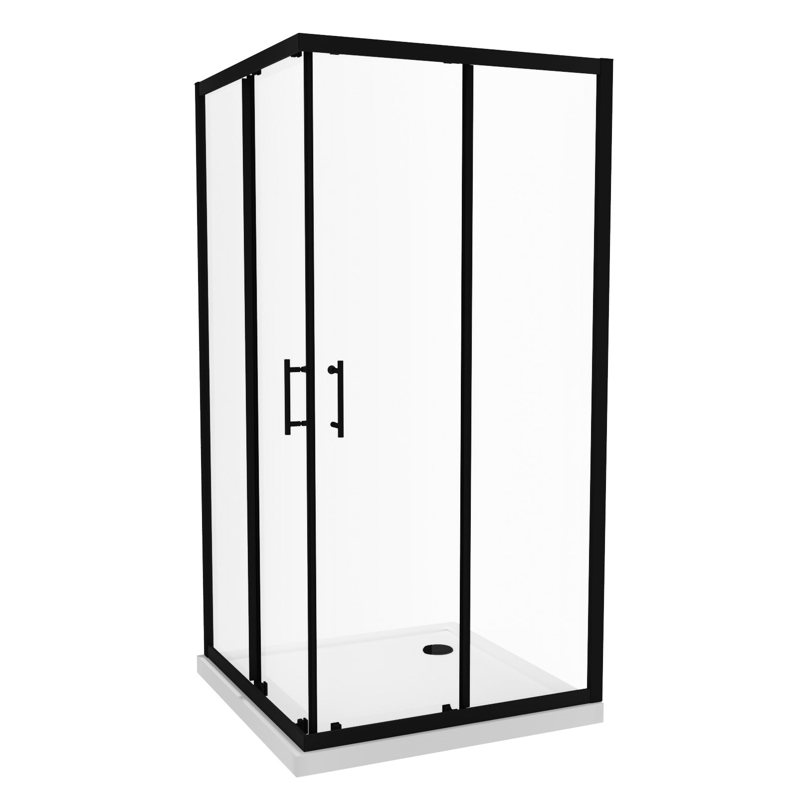 Manga 900 x 900mm Matte Black Framed Corner Entry Sliding Door Shower Enclosure With Tray