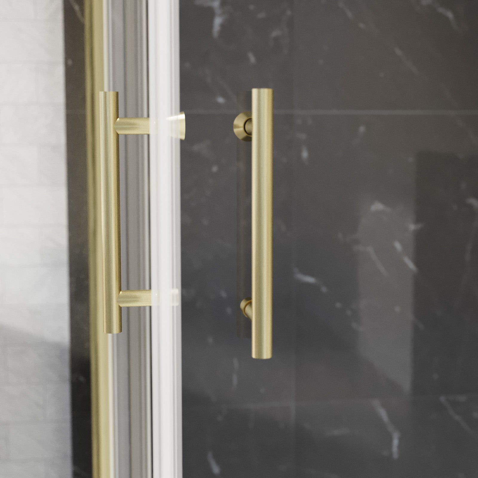 Manga 900 x 900mm Brushed Brass Framed Corner Entry Sliding Shower Enclosure Tray